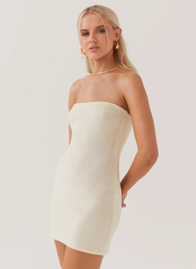 Floral Swing Dance The Night Tube Knit Mini Dress - Pearl Shimmer