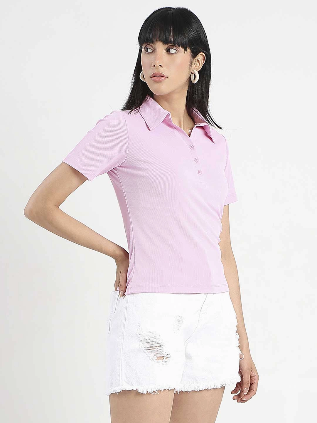 Madame Solid Pink Polo Pique T-Shirt Relax Style Trend