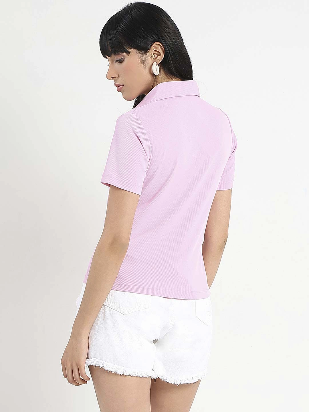 baby shower Contrast Inner Binding Madame Solid Pink Polo Pique T-Shirt