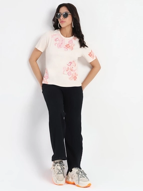 informal gathering Breezy Design Madame Placement Sublimation Print Peach Smooth Rib T-Shirt