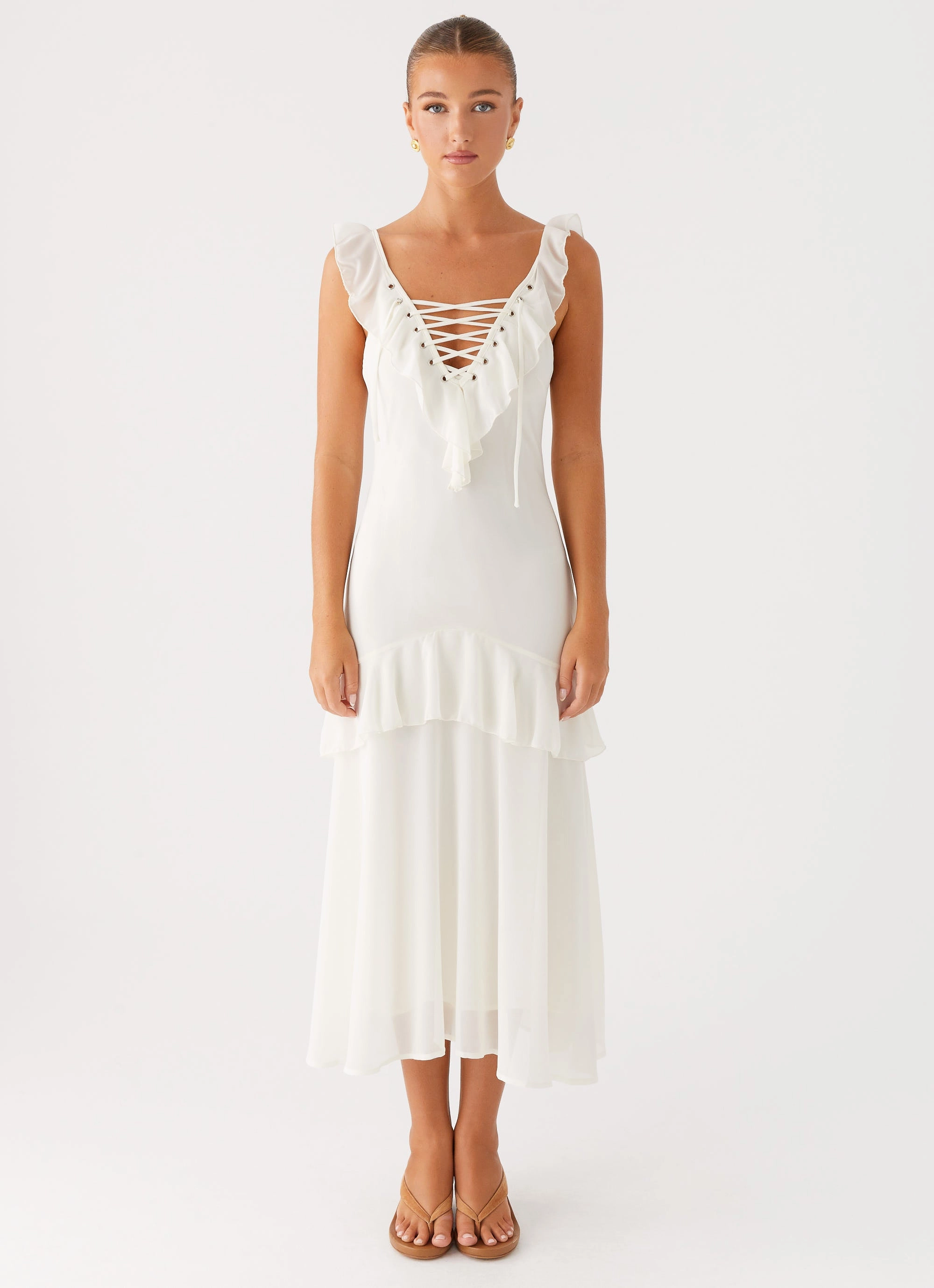 Vibrant Waist Relaxed Waist Celie Midi Dress - Ivory
