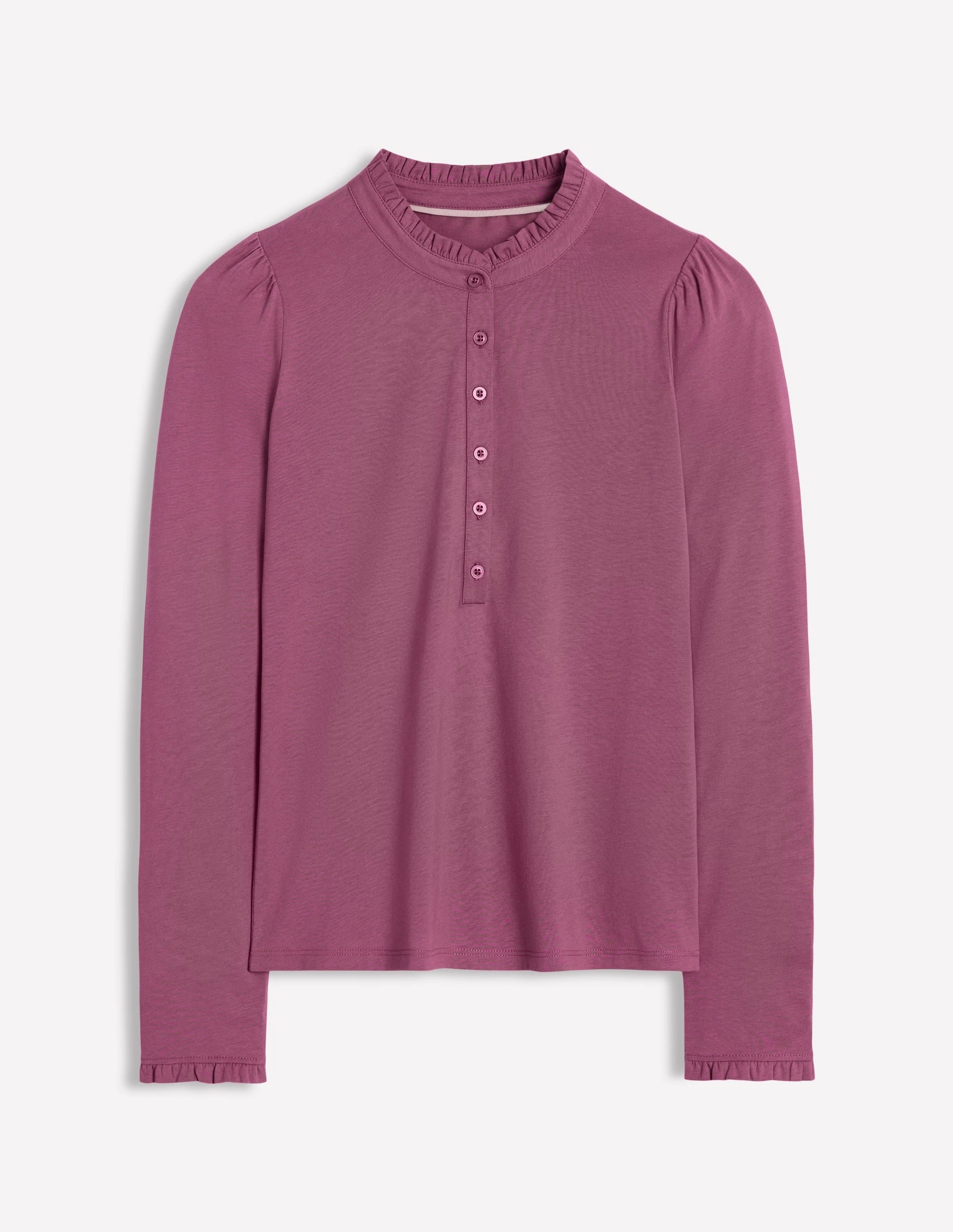 Bonded Seam Technology Supersoft Frill Henley Top-Purple Damson