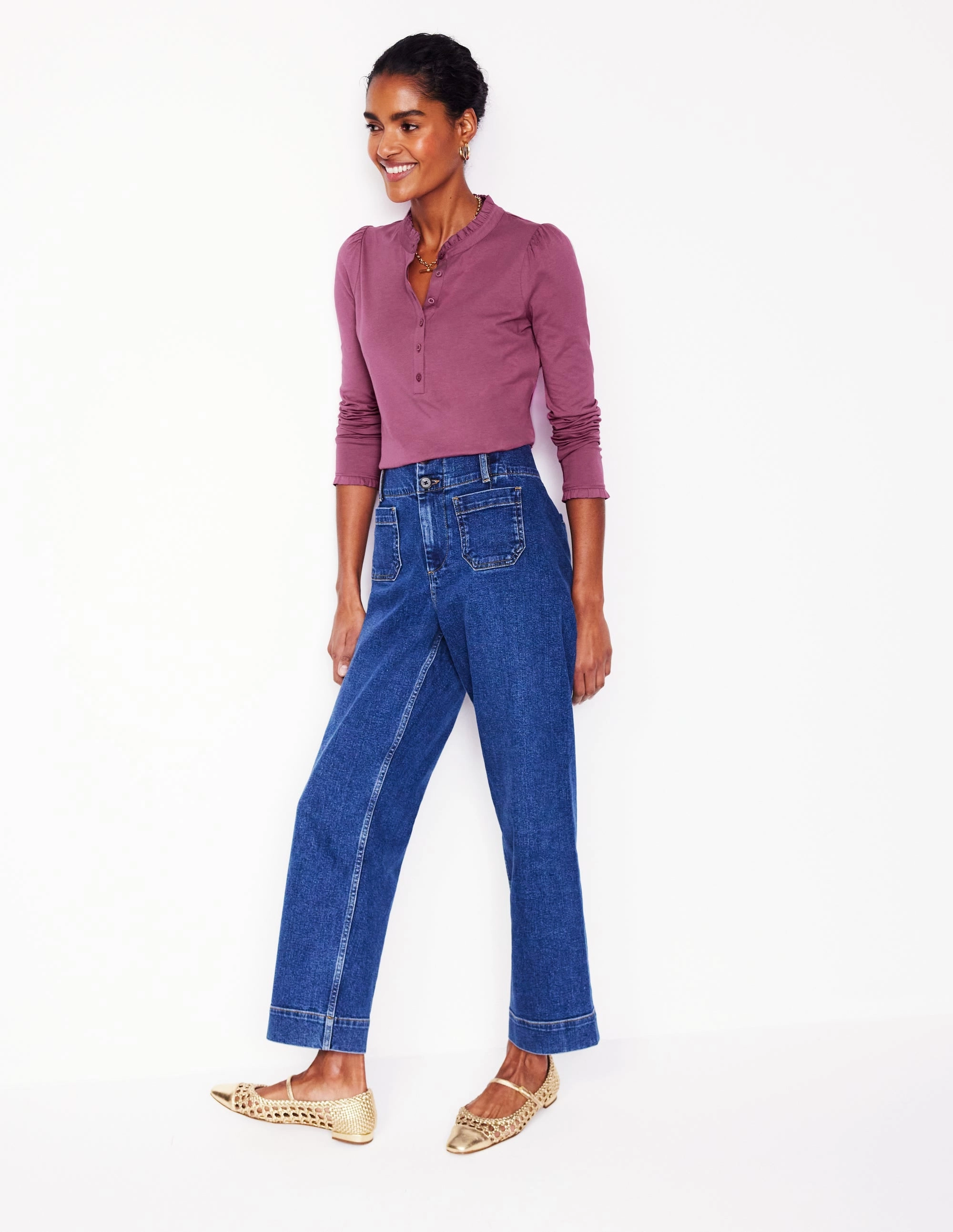 Supersoft Frill Henley Top-Purple Damson ThermalLining NoTagLabel
