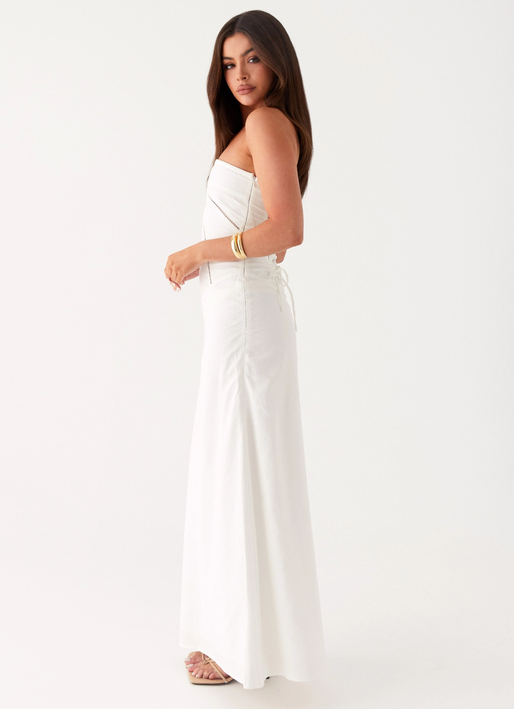 Cerisa Linen Maxi Dress - White Urban Touch Comfort Stretch