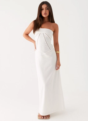 Polished office dress Tailored Mood Cerisa Linen Maxi Dress - White