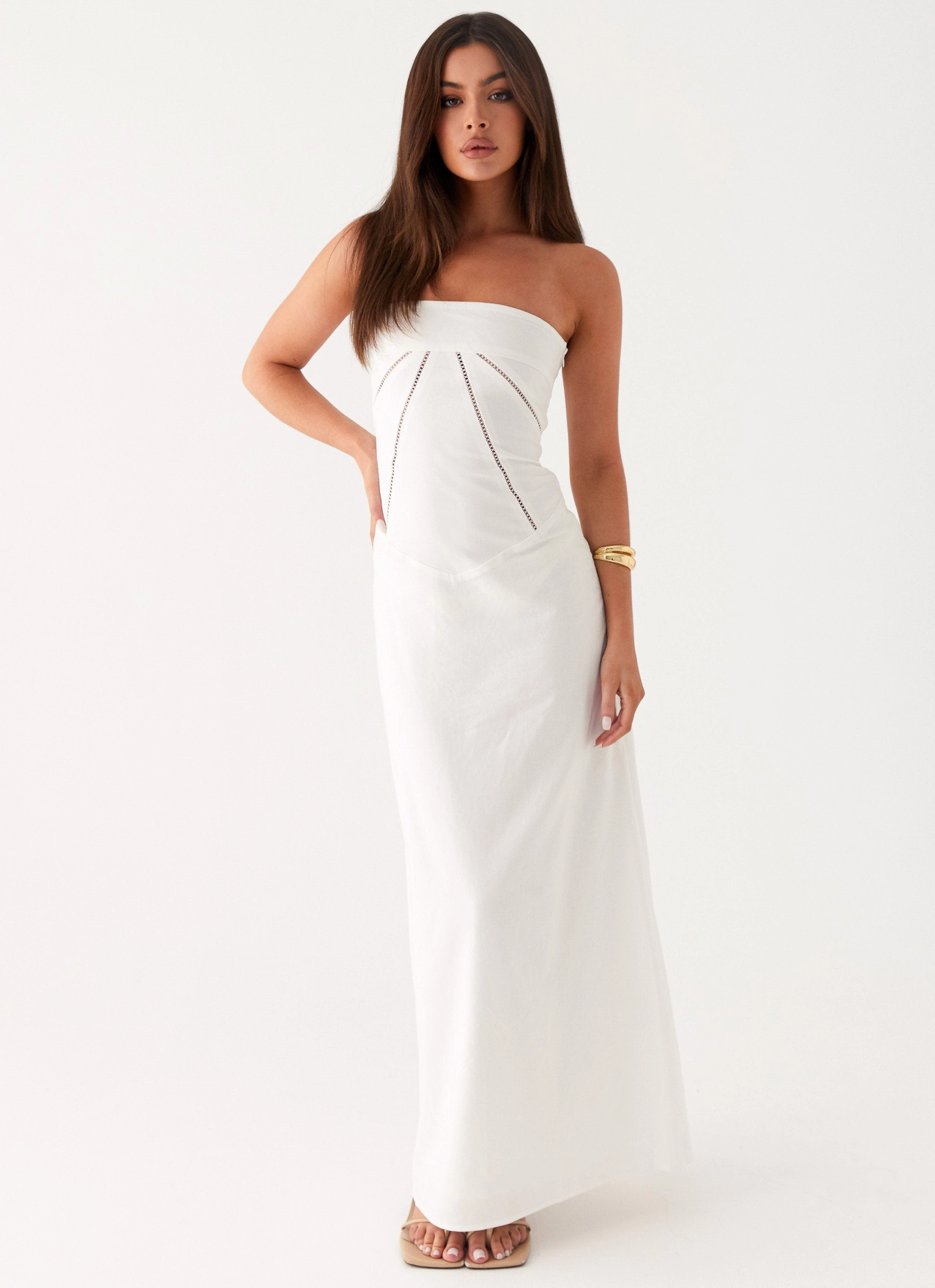 Polished office dress Tailored Mood Cerisa Linen Maxi Dress - White