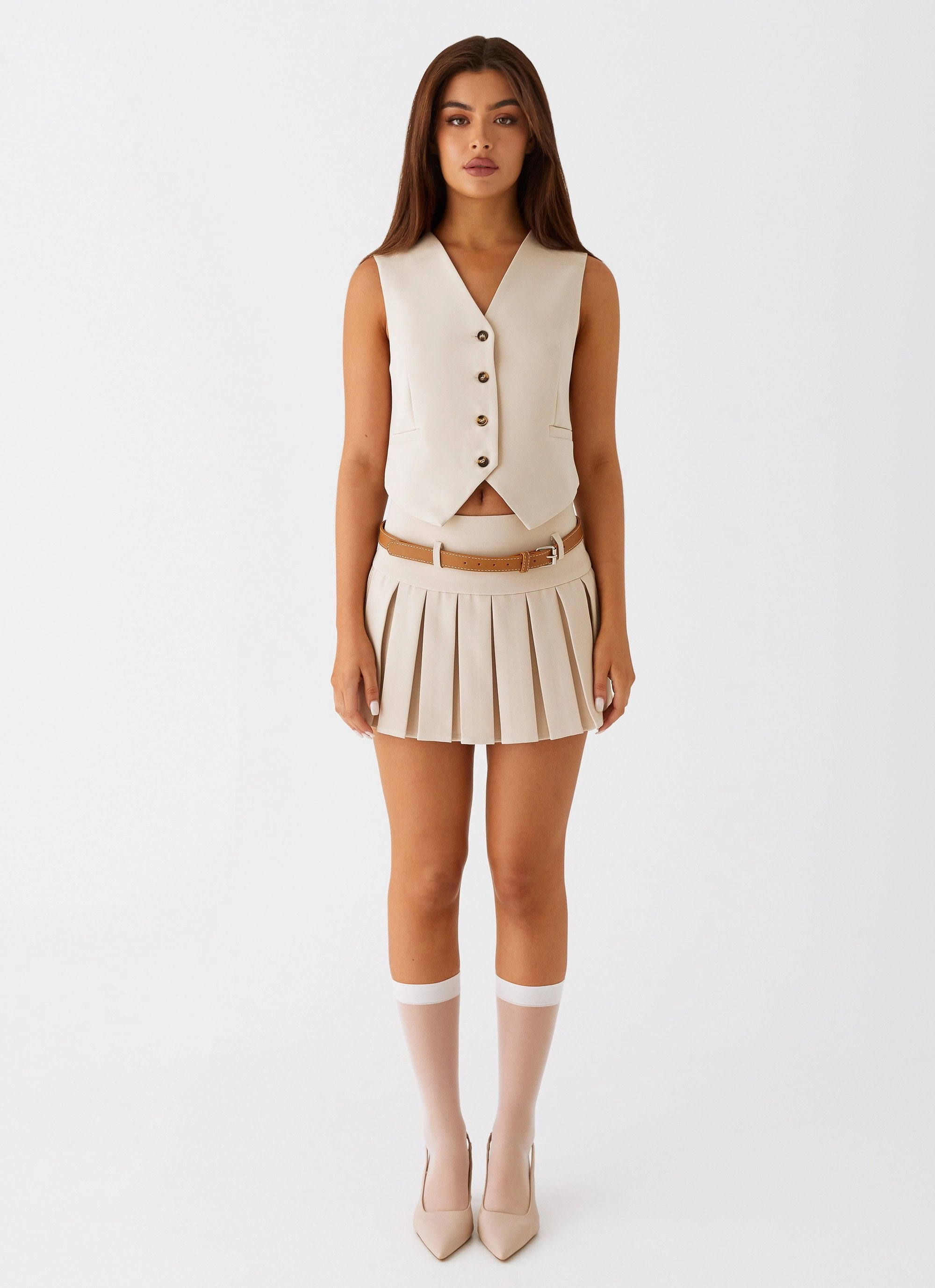 Stealth Mode Mini Skirt - Beige Unisex style