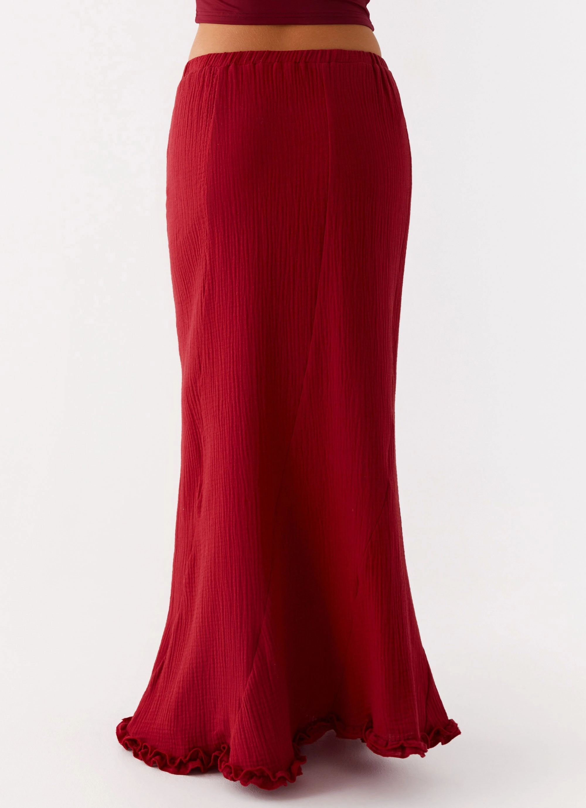 Contrast Panel Vibrant Flow Chamberlain Maxi Skirt - Rhubarb