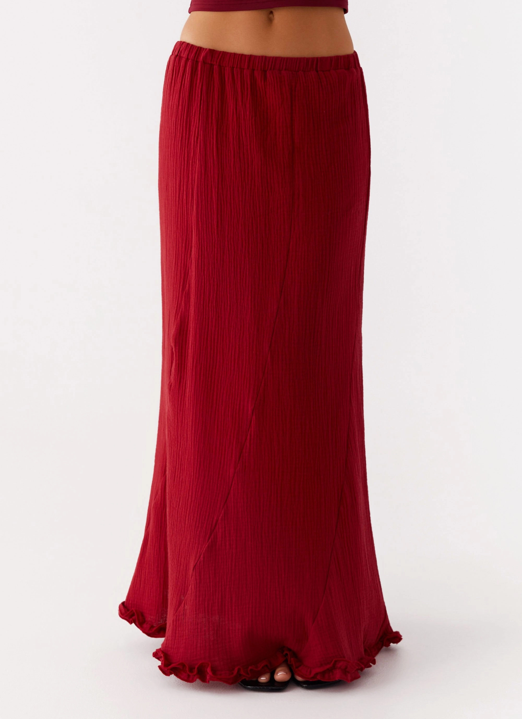 Chamberlain Maxi Skirt - Rhubarb Push Button Closure
