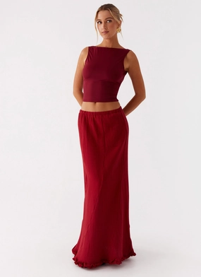Chamberlain Maxi Skirt - Rhubarb Adjustable drawstring party look