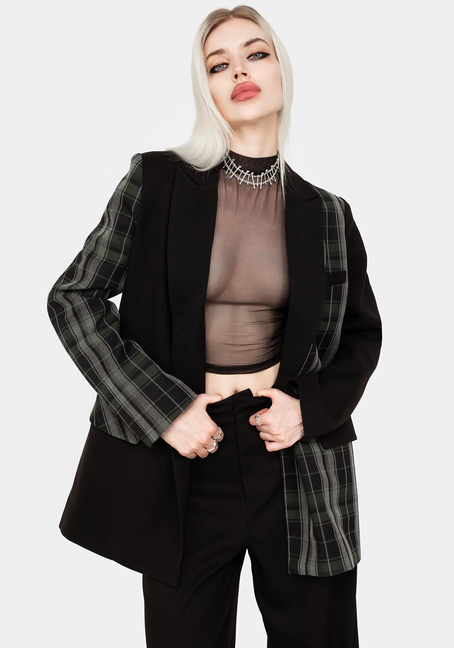 Rugged Style Checkmate Spliced Oversized Blazer