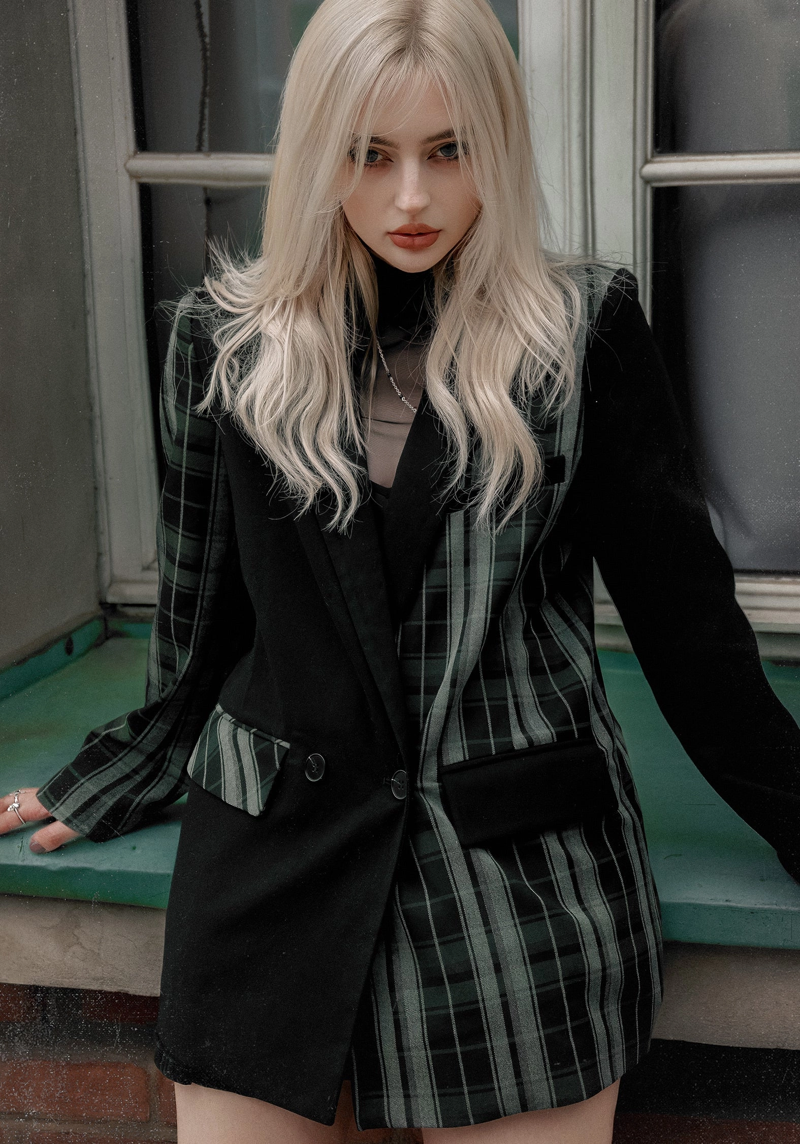 Checkmate Spliced Oversized Blazer Mold Resistant Coating Evening Out