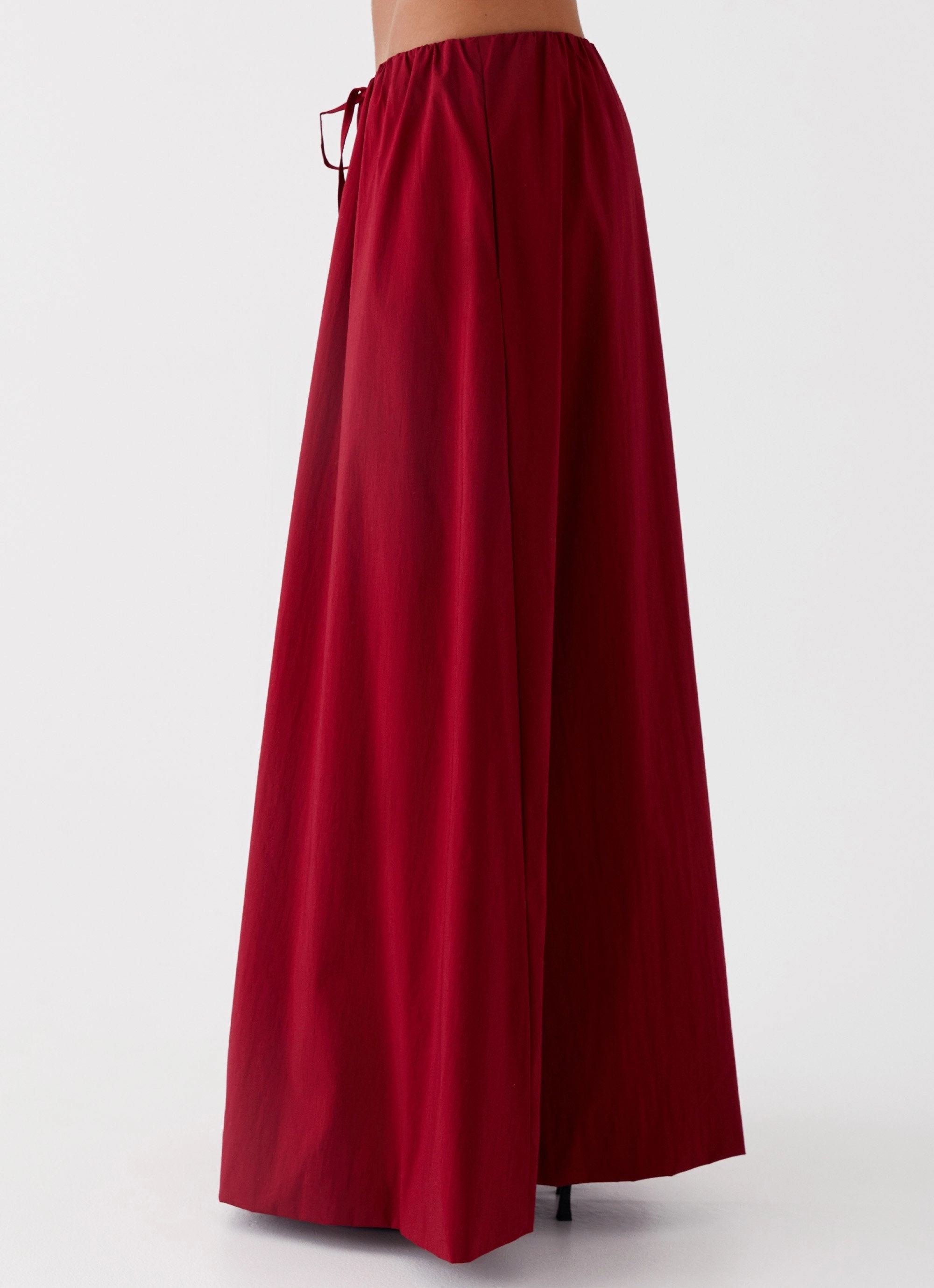 Cheryl Maxi Skirt - Cherry Red Asymmetrical Cut