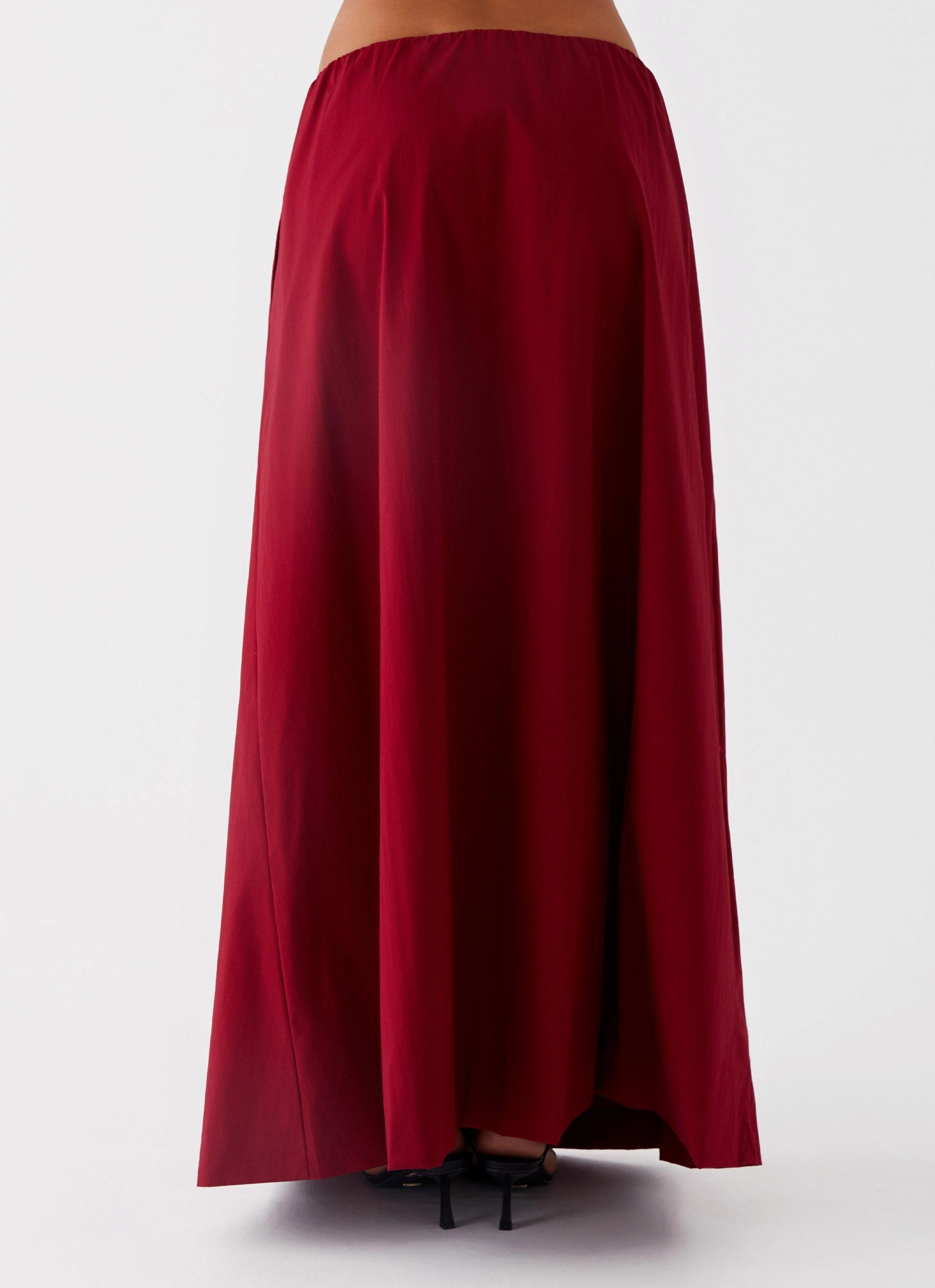 Cheryl Maxi Skirt - Cherry Red Sheer Overlay