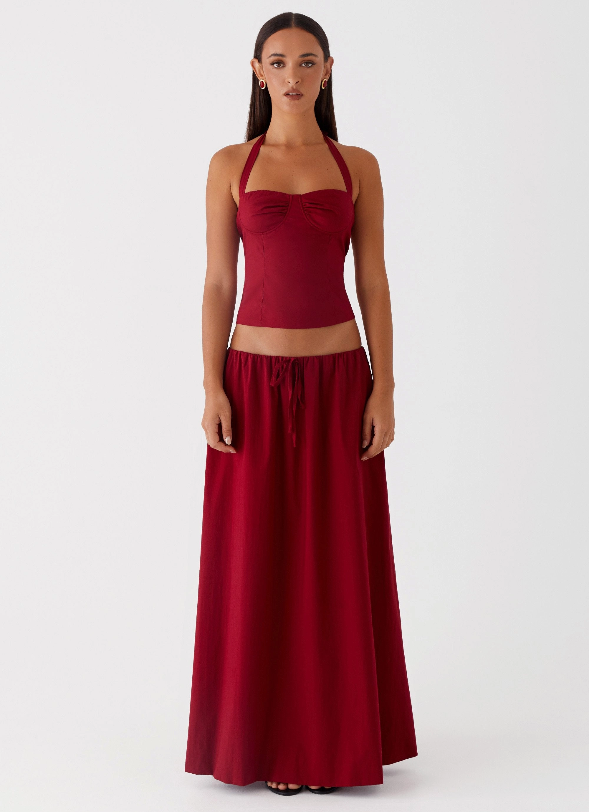 Crisscross Details Neutral Look Cheryl Maxi Skirt - Cherry Red
