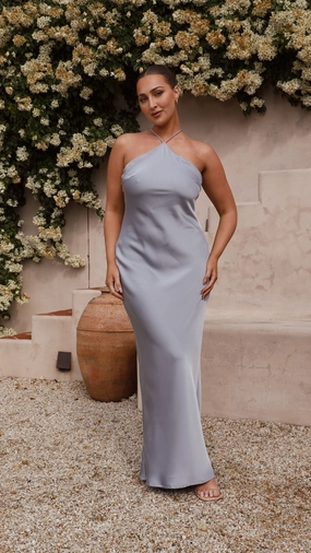 Chiara Maxi Dress - Steel Blue Versatile Edge Fit Clean
