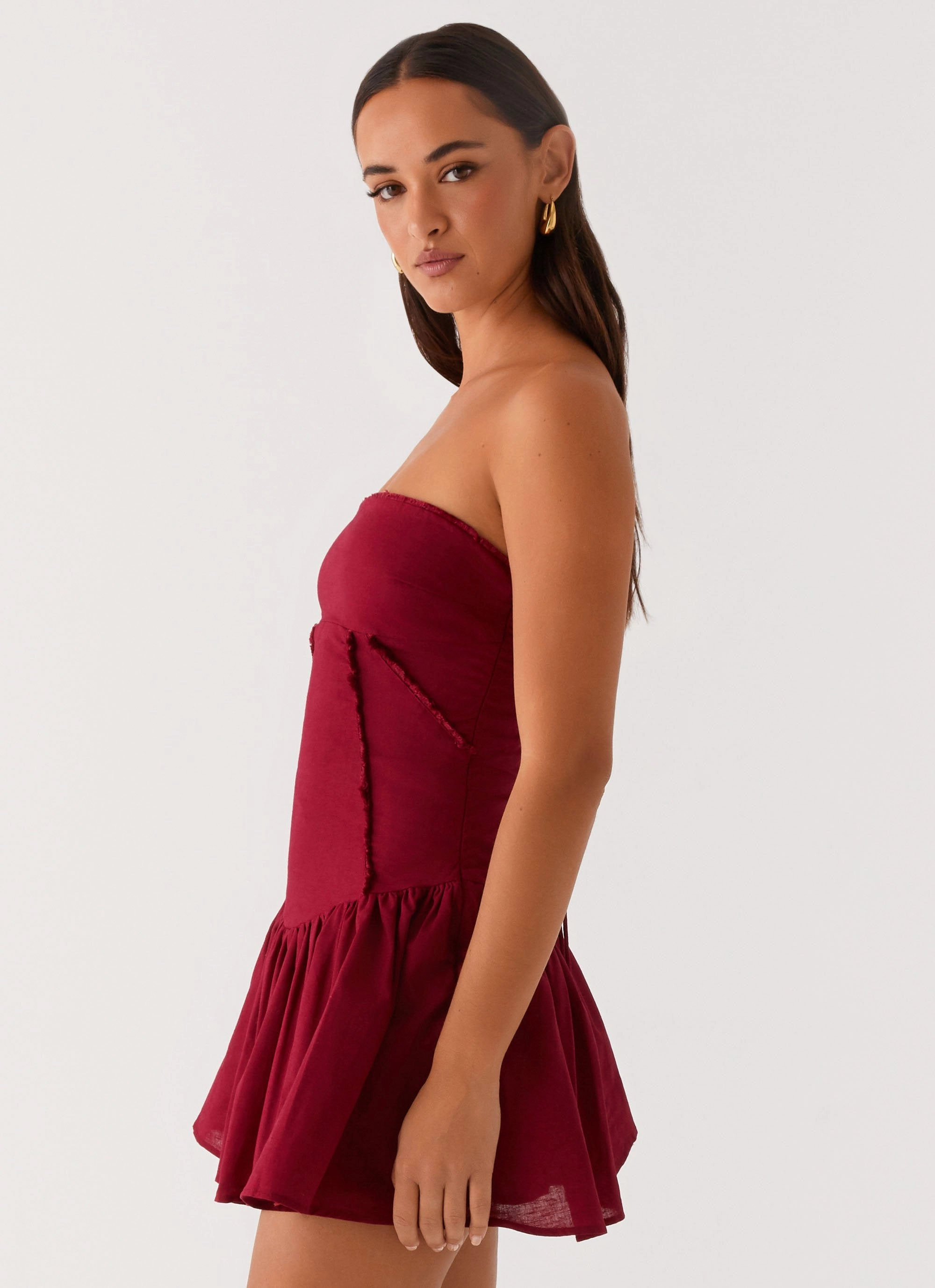 Calm Mood Larnie Linen Mini Dress - Deep Red
