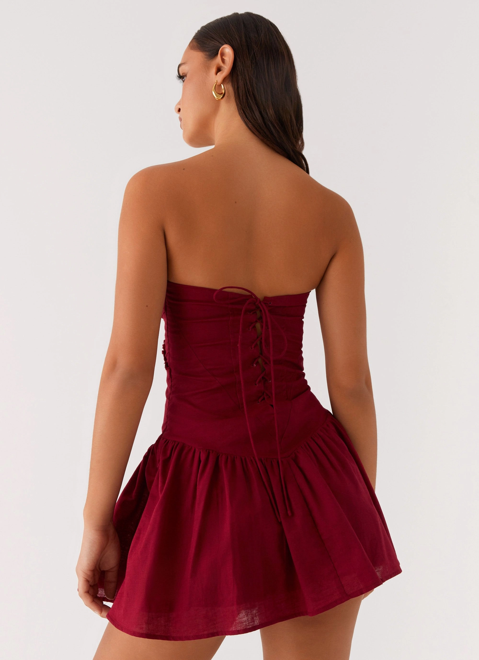 Shared Glow Button Chic Larnie Linen Mini Dress - Deep Red