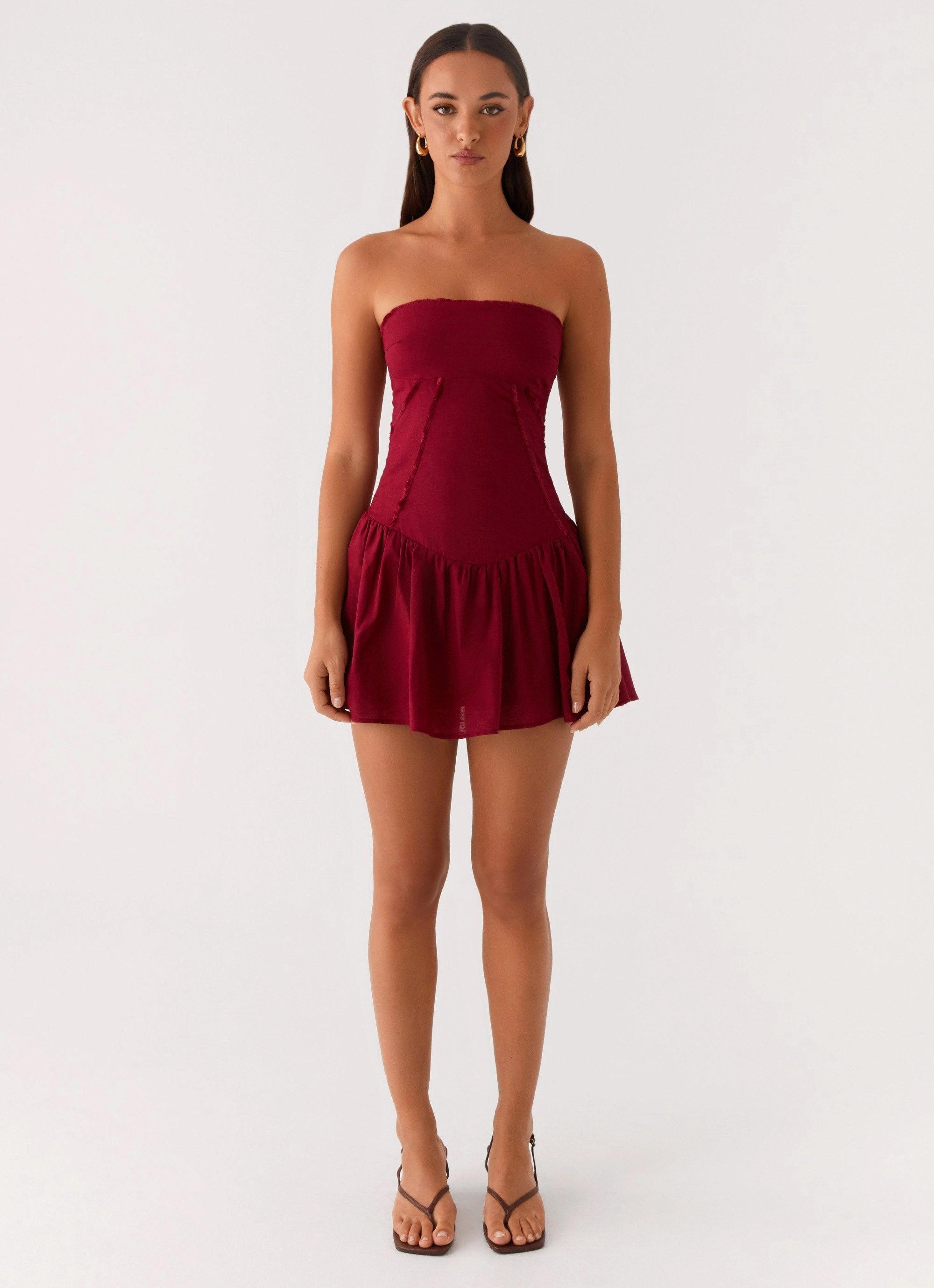 Blue Sky Vibrant evening gown Larnie Linen Mini Dress - Deep Red