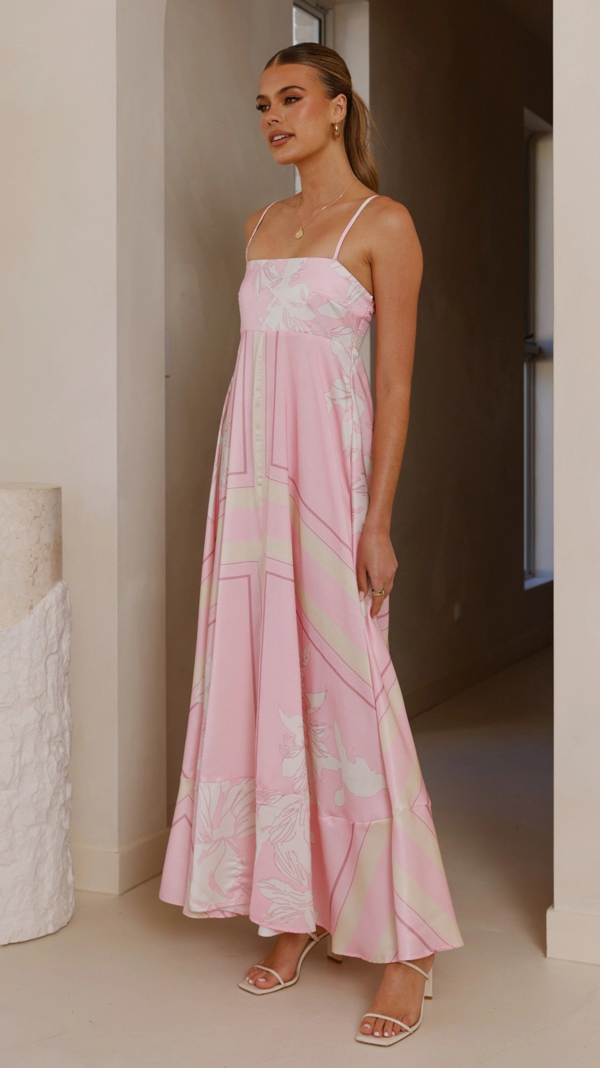 Kaethe Maxi Dress - Pink/White Pink Glow Relax Draping