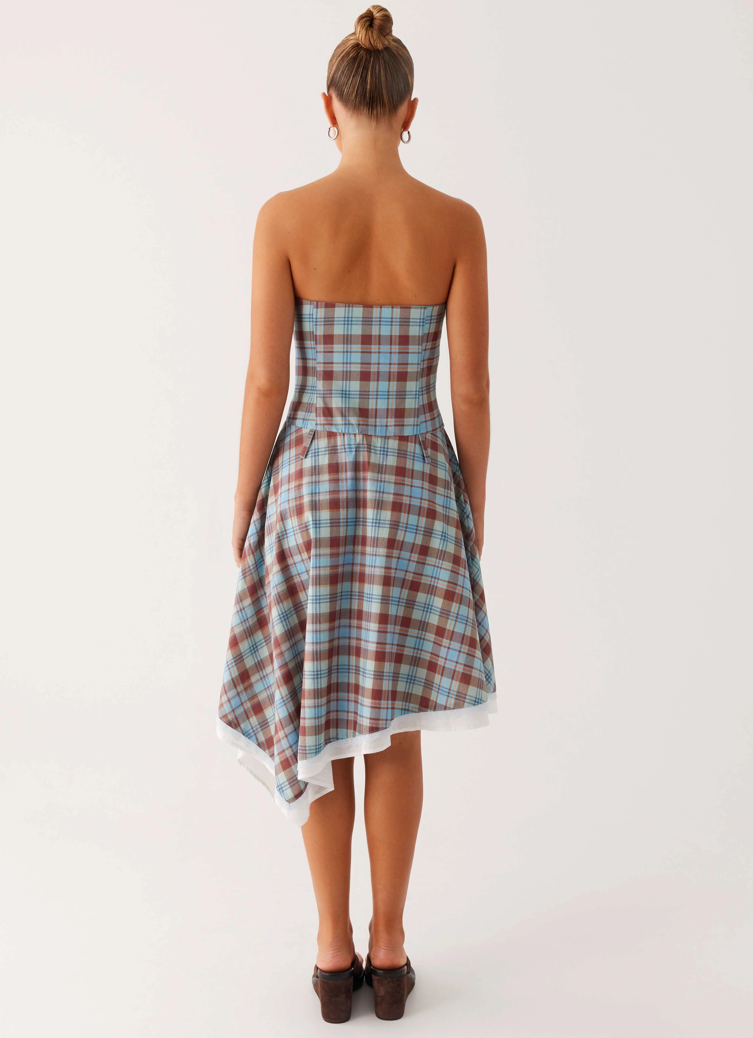 Tonie Strapless Midi Dress - Shoreline Check Easy Mood NonIrritatingLining