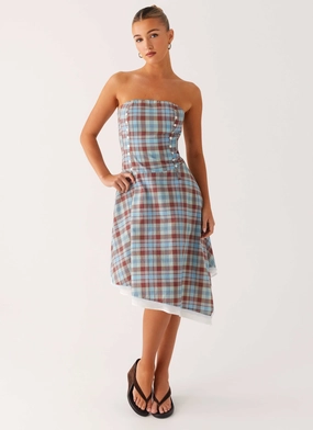 Effortless Fit Design and Effortless fit dress. Tonie Strapless Midi Dress - Shoreline Check