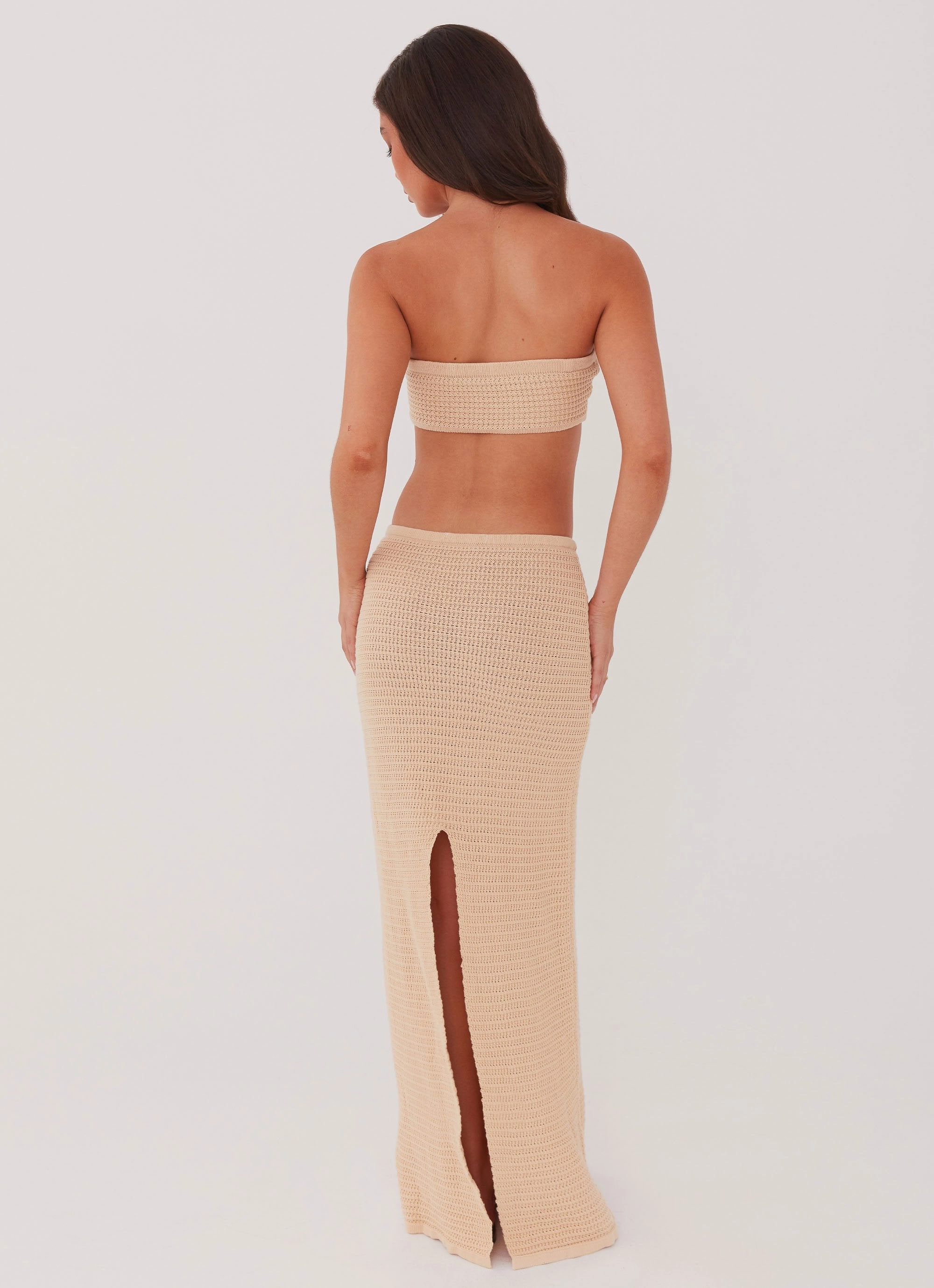 Emaline Knit Maxi Skirt - Beige Lightweight texture