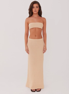 music concert Fresh Texture Emaline Knit Maxi Skirt - Beige