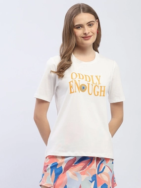 Fade Resistant Print Matte Look Madame Typography White Regular T-Shirt