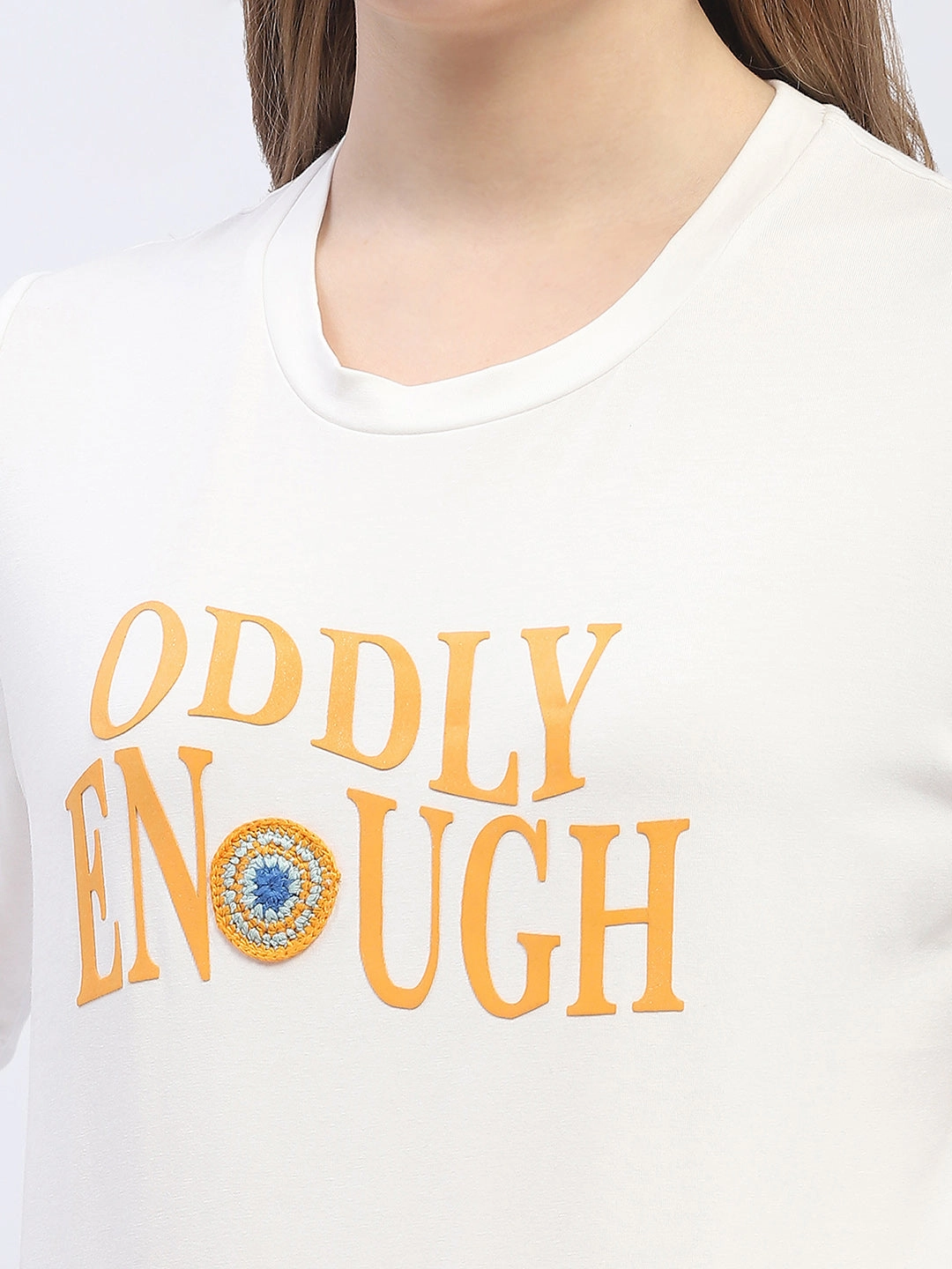 Madame Typography White Regular T-Shirt Fade Resistant Dye