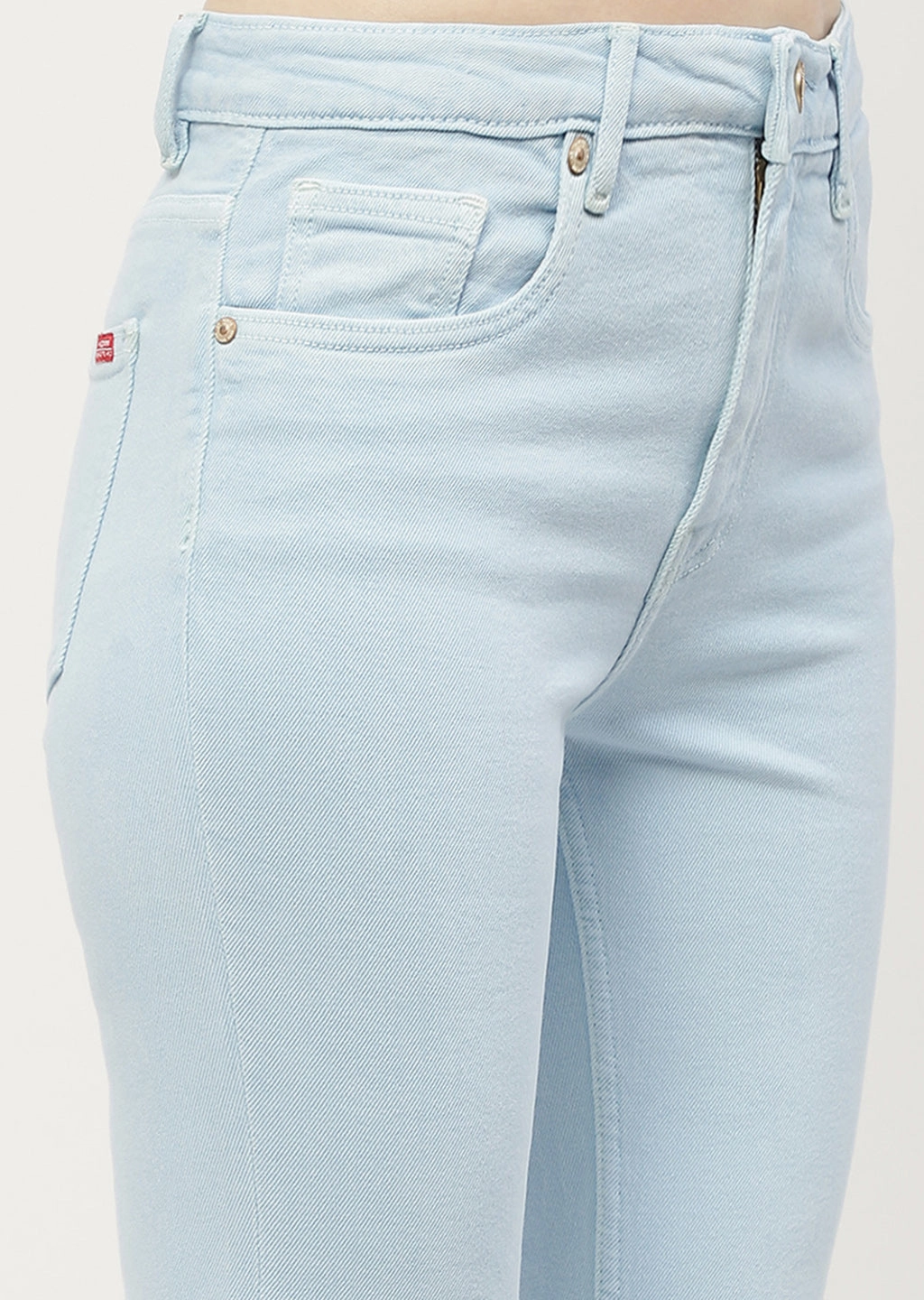 Madame Low Waist Sky Blue Bell Bottom Jeans Non Stretch Denim