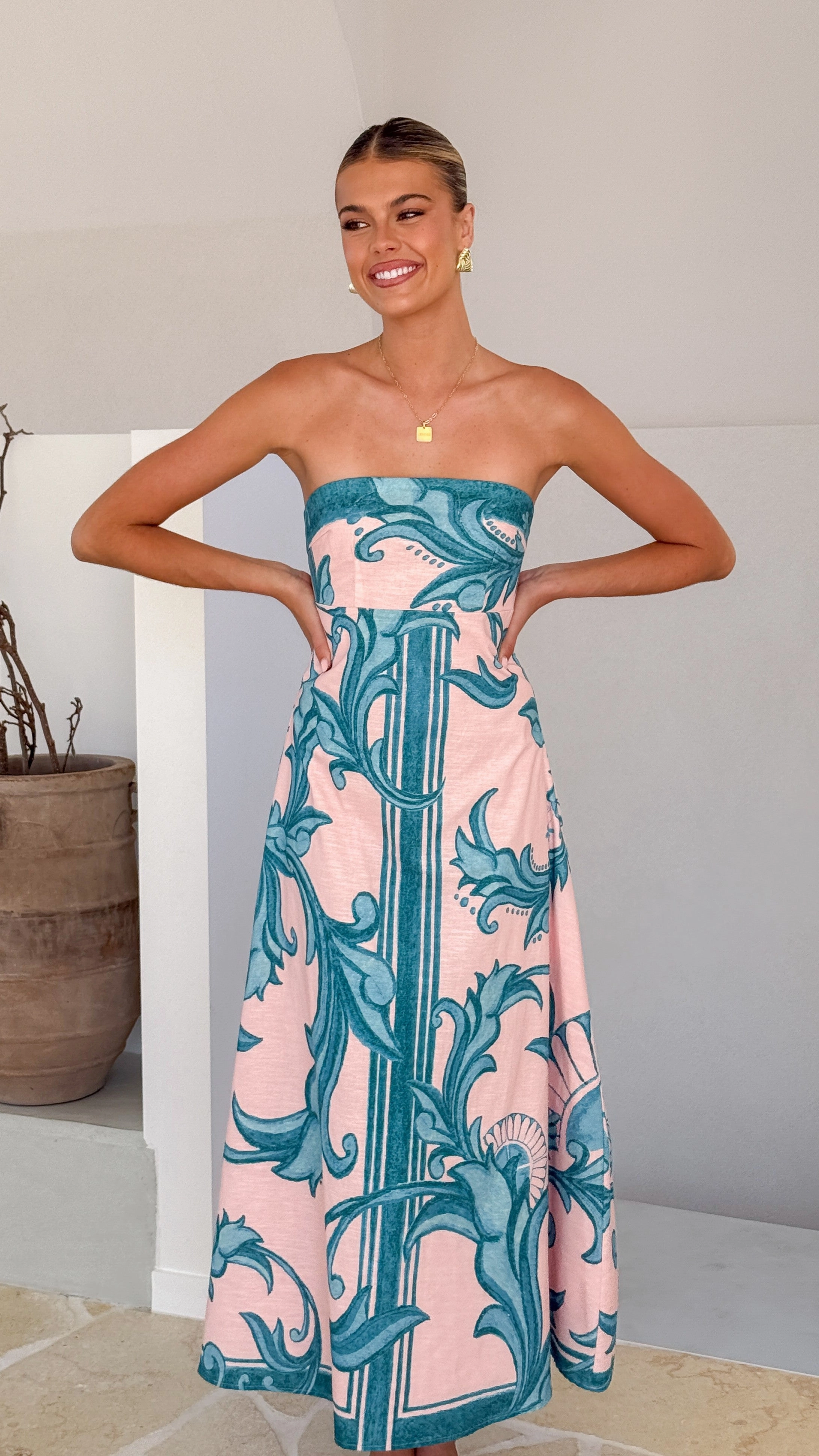 Madra Maxi Dress - Aqua / Pink Zayna Relaxed Design Formal-look