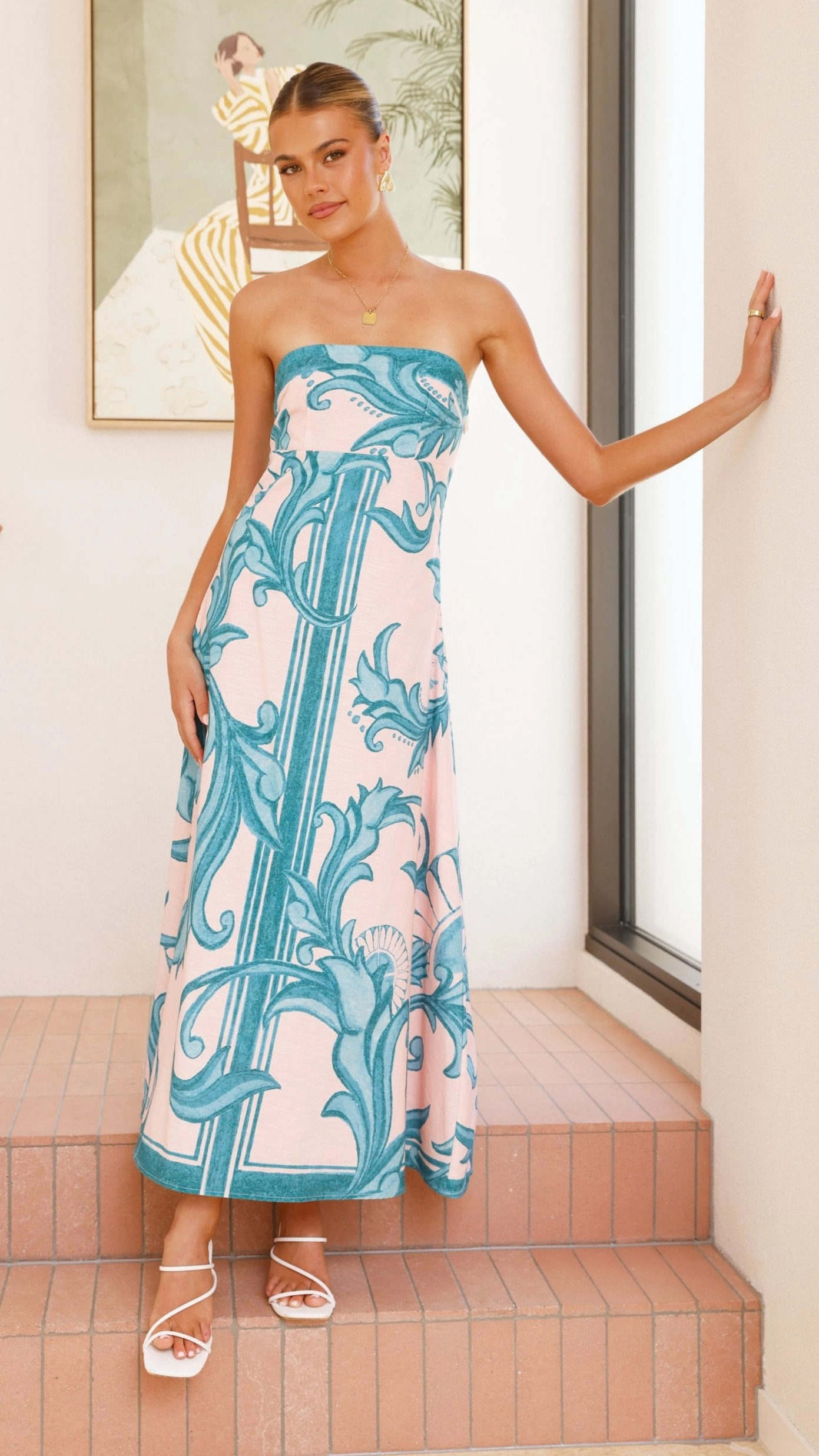 Madra Maxi Dress - Aqua / Pink Zayna All-season