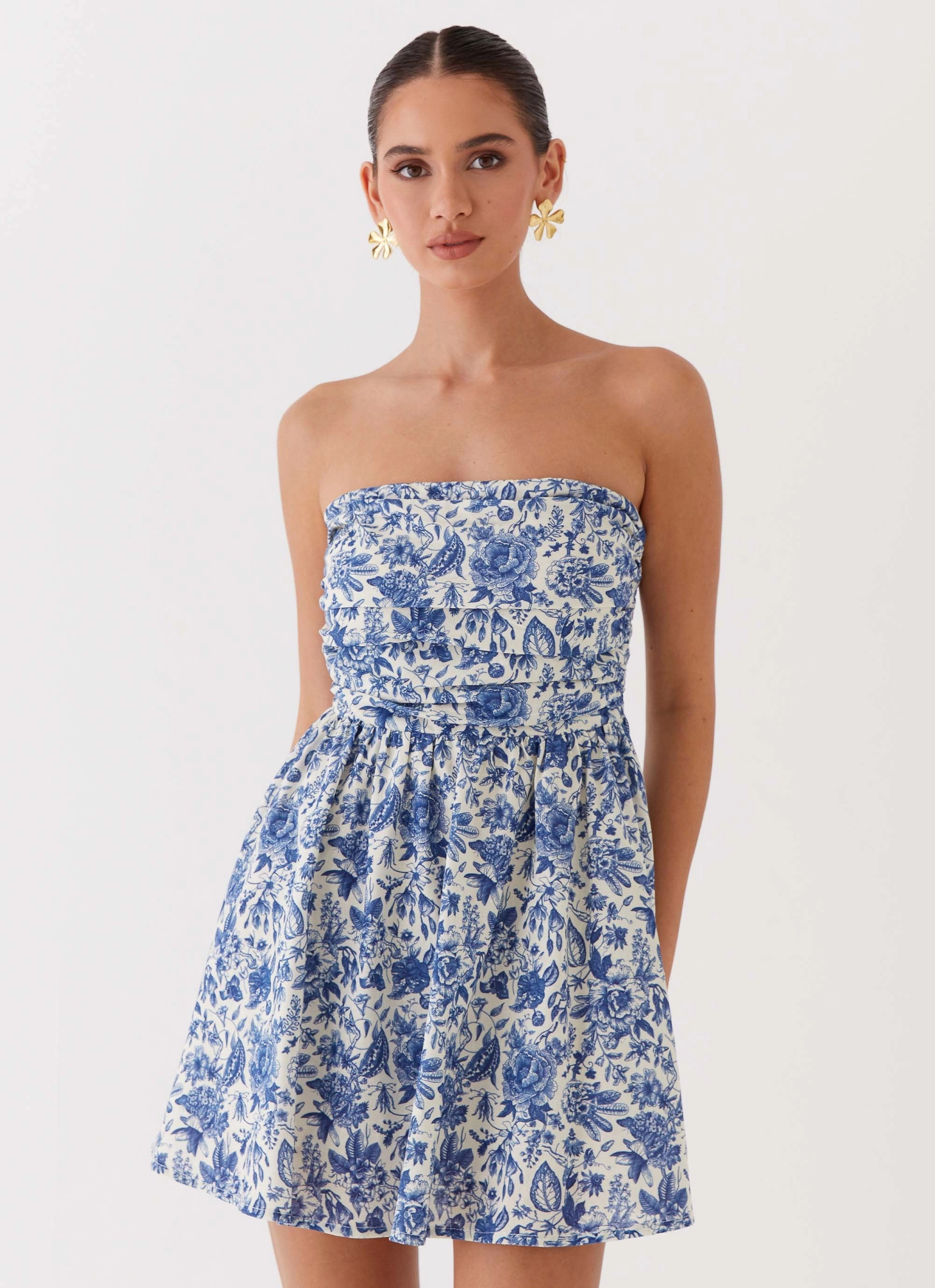 Forget Me Not Linen Mini Dress - Blue Paisley Street Motion