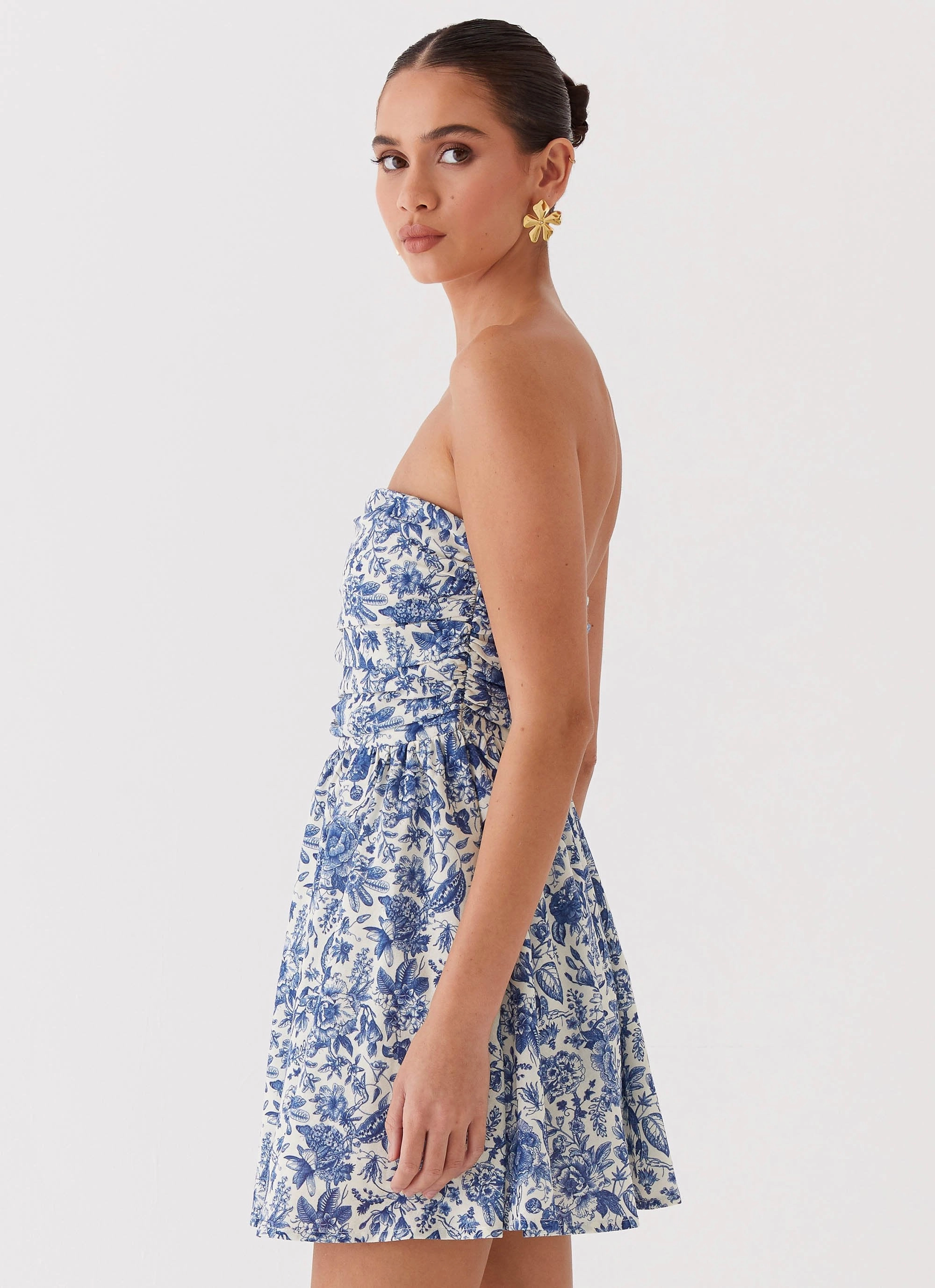 Forget Me Not Linen Mini Dress - Blue Paisley Smart Detail Flowy casual dress