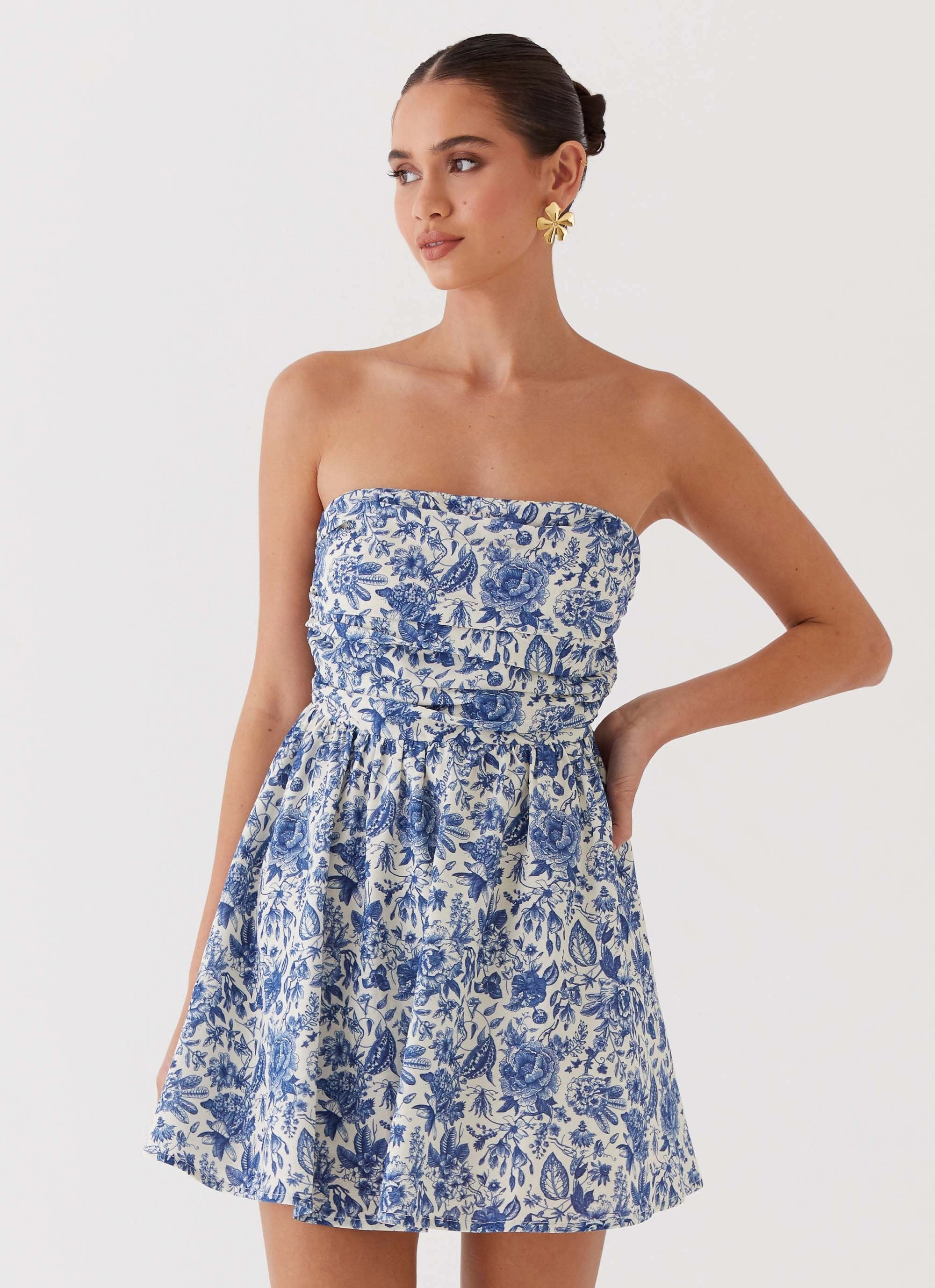 Modern Layers Forget Me Not Linen Mini Dress - Blue Paisley