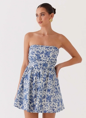 Modern Layers Forget Me Not Linen Mini Dress - Blue Paisley
