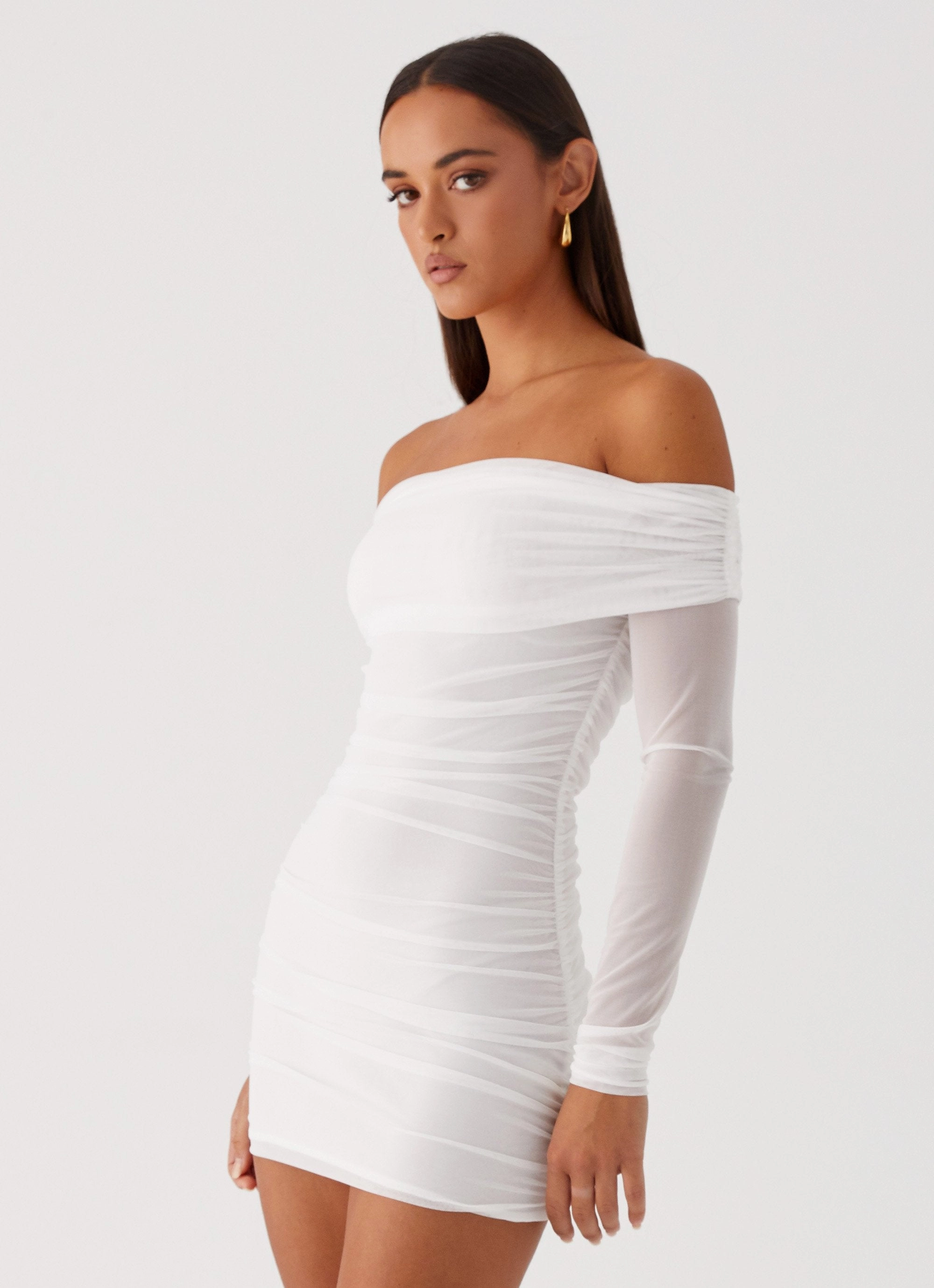 Liquid Spirit Mini Dress - White Slim Touch Knit Warm