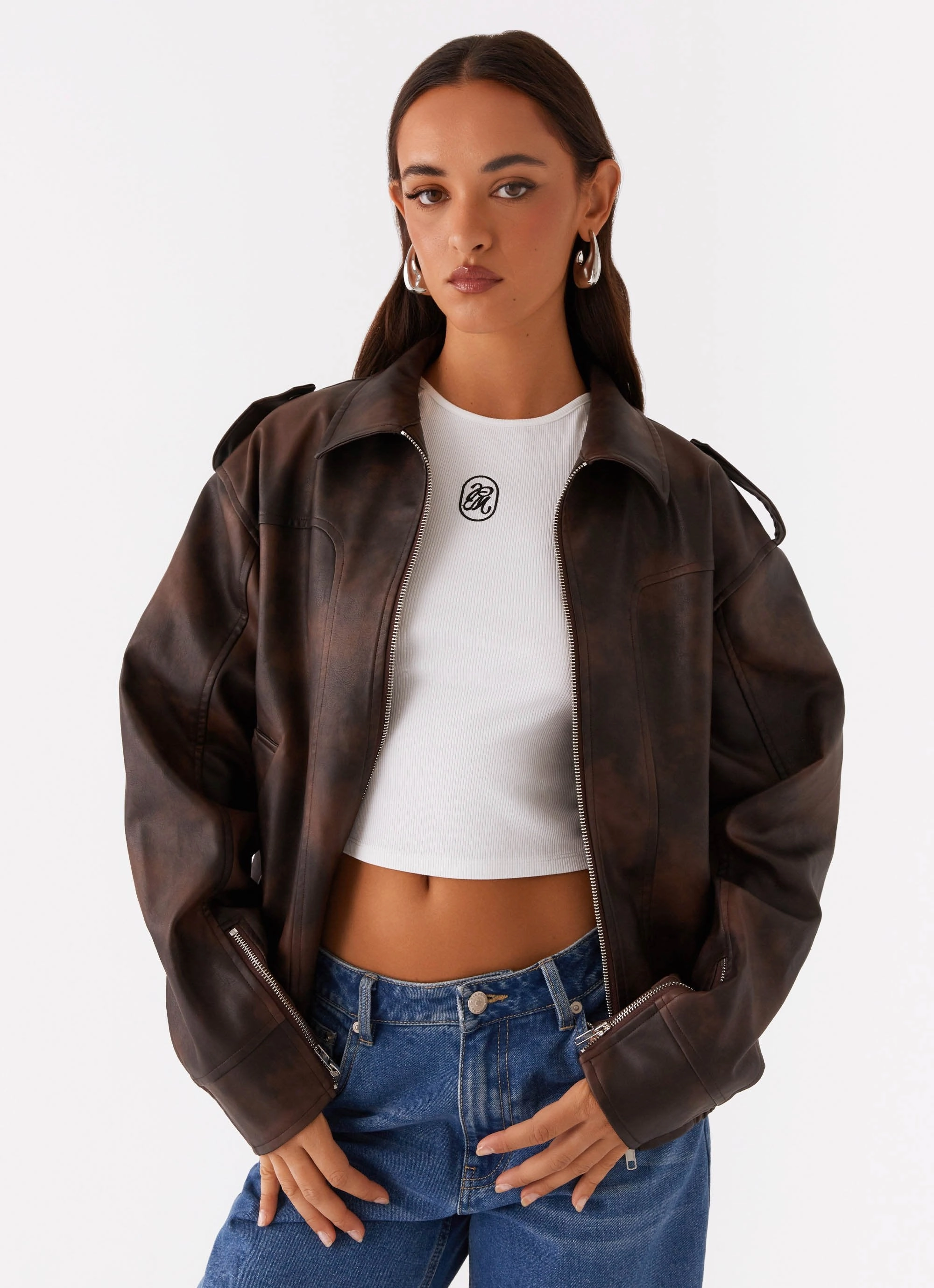 FullLengthZip Chicago Bomber Jacket - Chocolate
