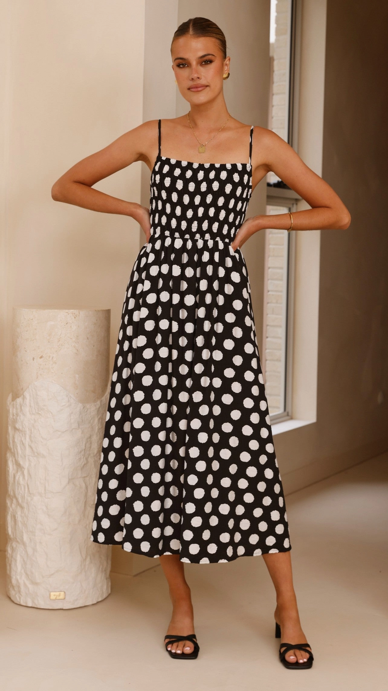 Roma Midi Dress - Black/ White Polka Dot Comfy Wear