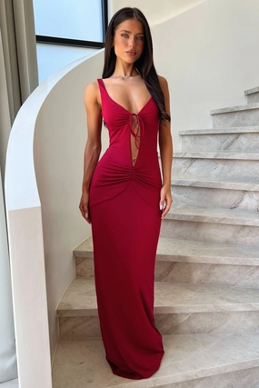 Lilo Keyhole Backless Maxi Dress - Burgundy Refined Aesthetic Light Mood