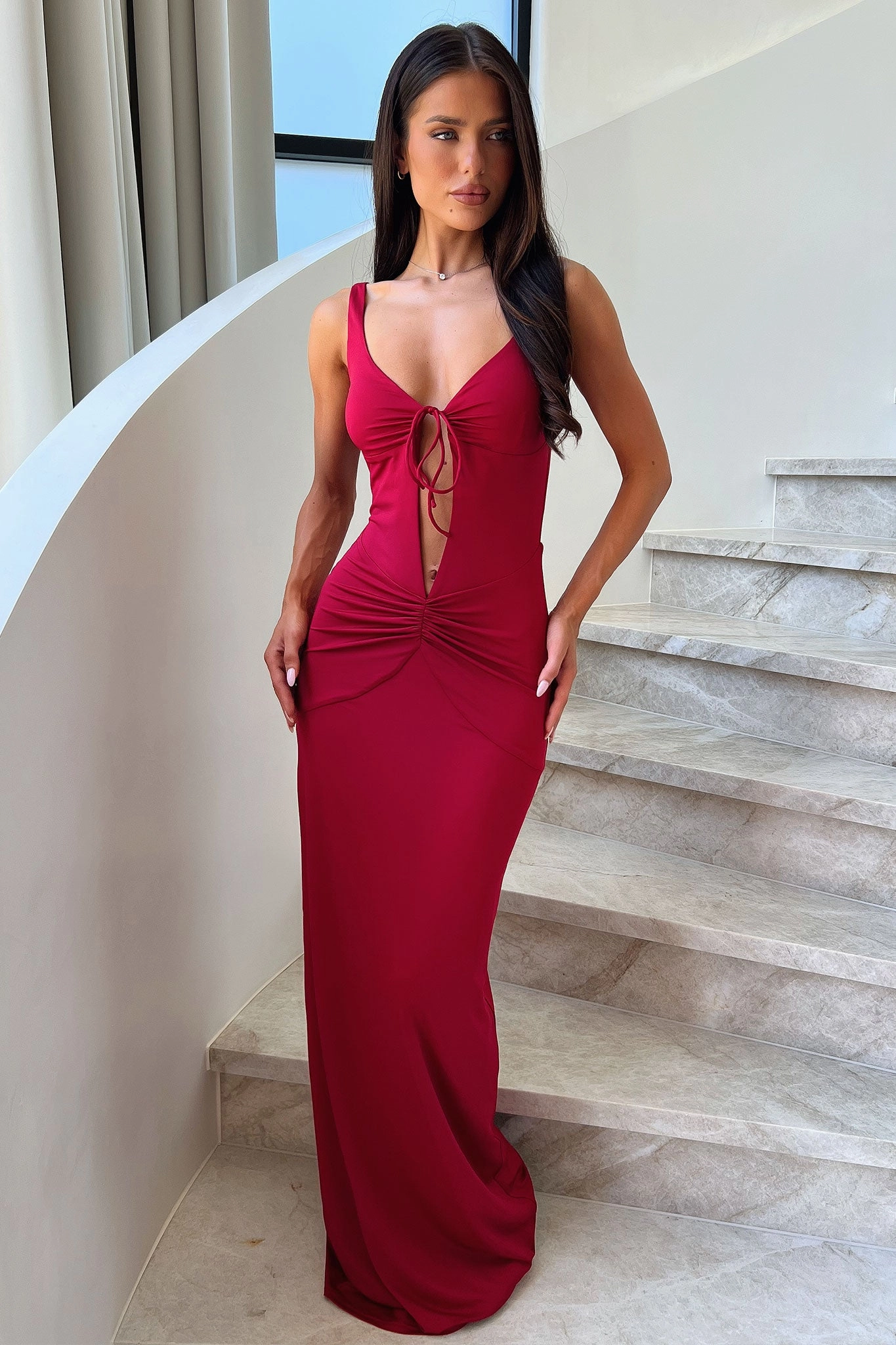 Lilo Keyhole Backless Maxi Dress - Burgundy Work Pairing
