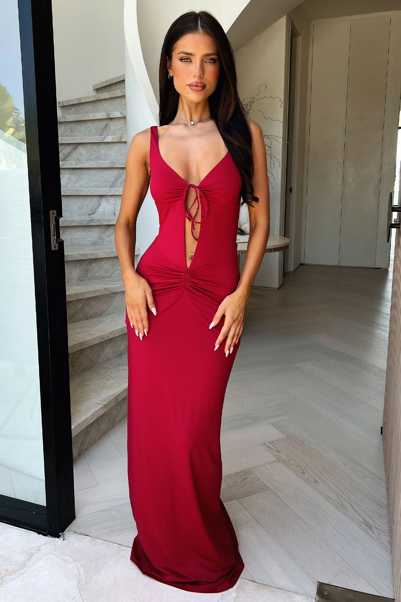 Lounge Vibe Lilo Keyhole Backless Maxi Dress - Burgundy