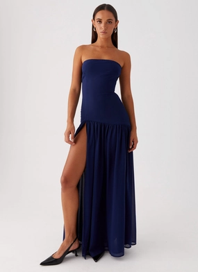 Eden Strapless Maxi Dress - Navy Velvet-Touch