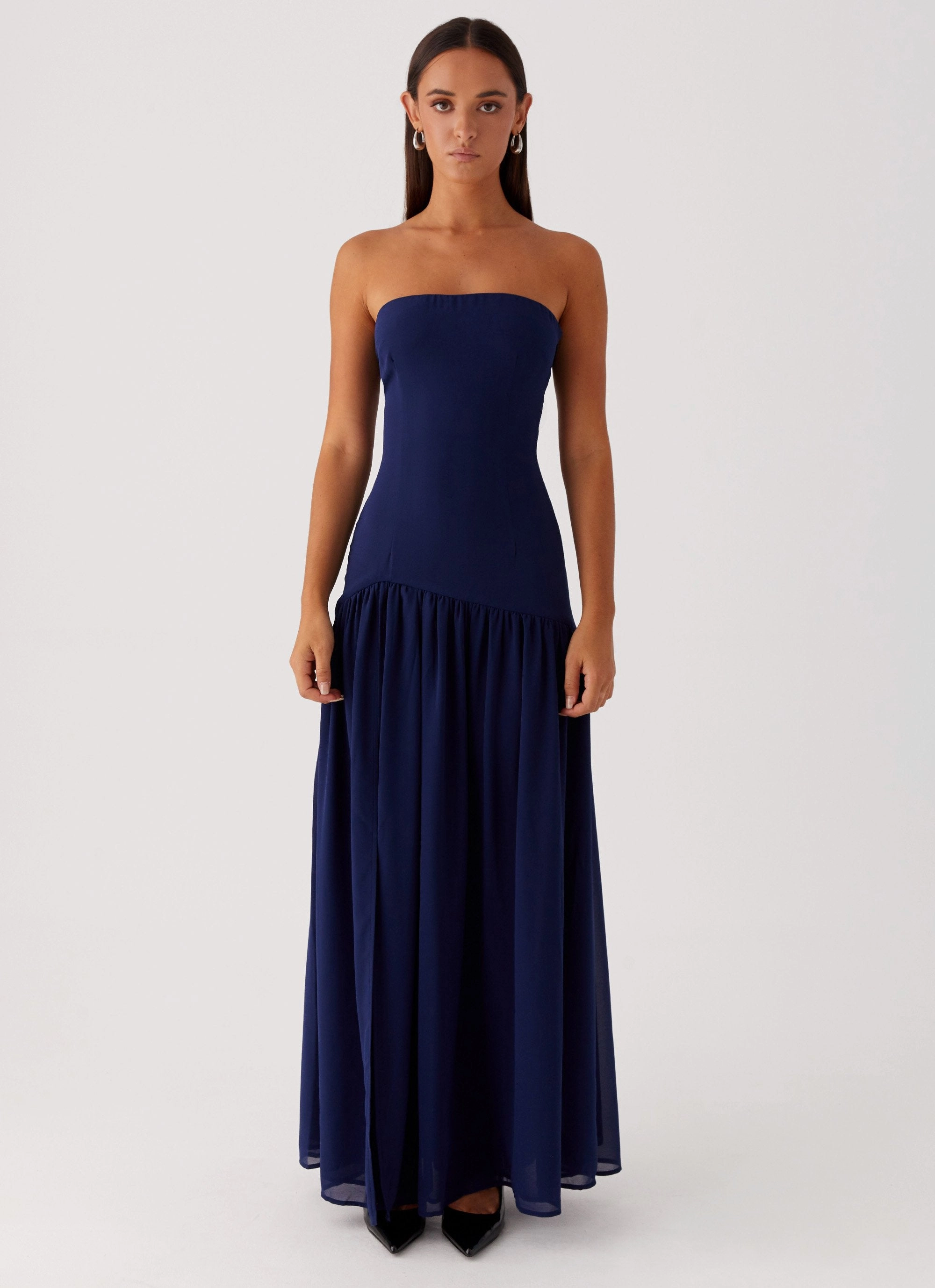 Social Charm Classic Waistband Eden Strapless Maxi Dress - Navy