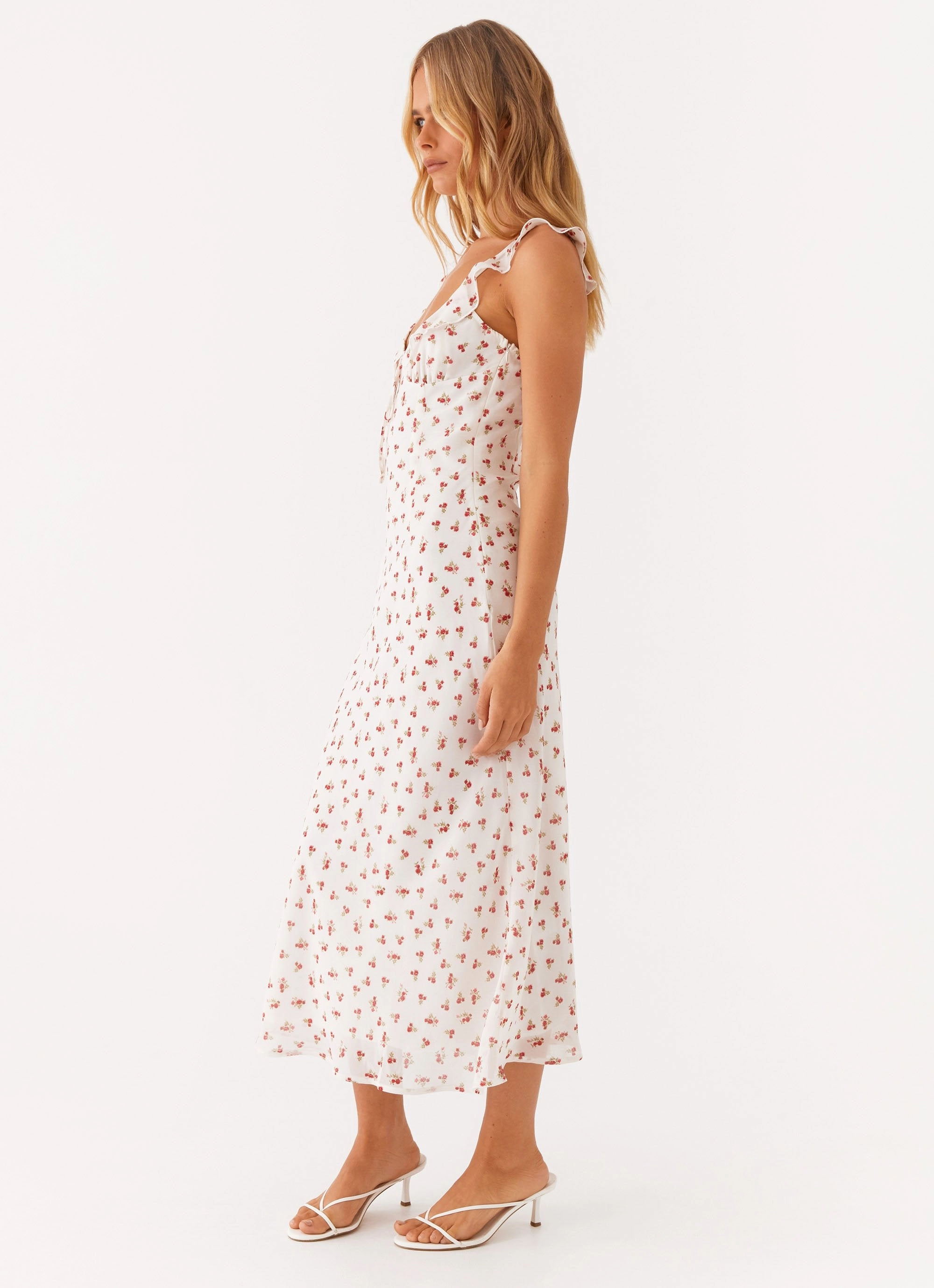 Easy Mood Second Guessing Midi Dress - Red White Floral