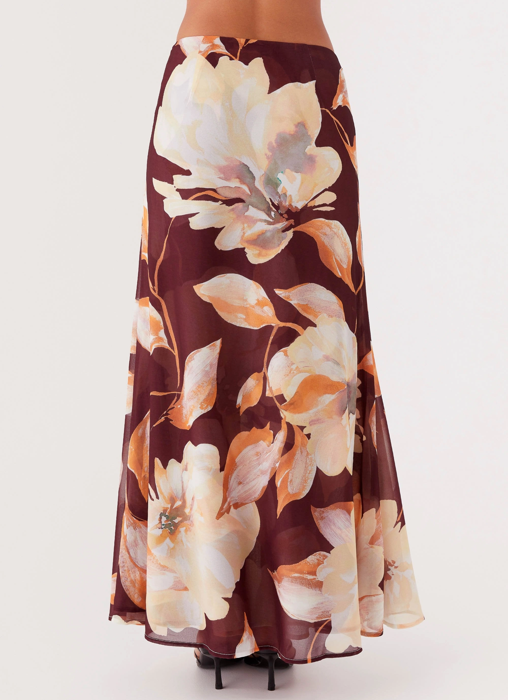 No Ride Up Camellia Maxi Skirt - Brown Floral