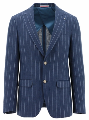 Amalfi Blue Striped Linen Sports Jacket Anti Static Weave