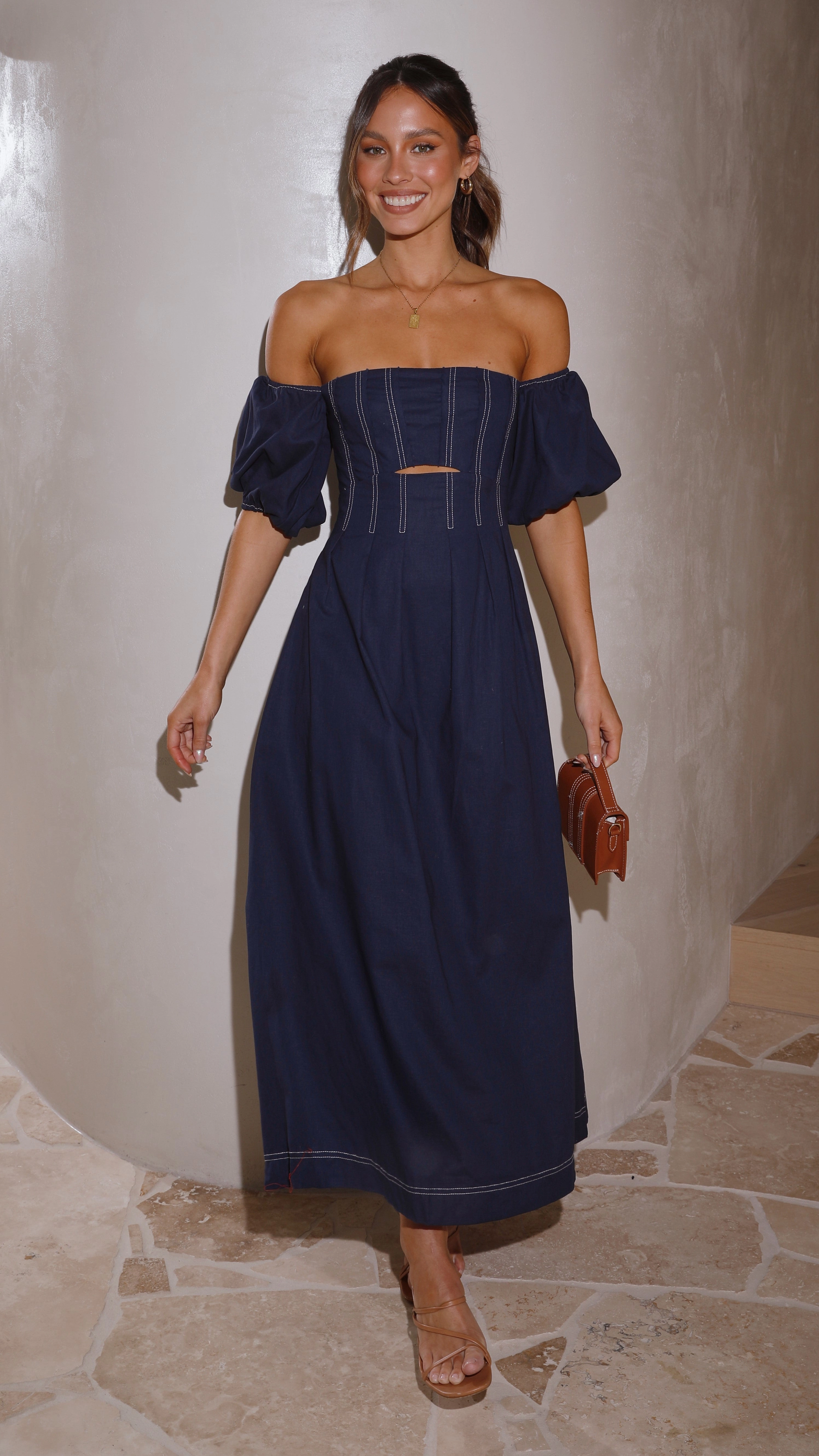 Claira Midi Dress - Navy Removable-Straps Fast Chic