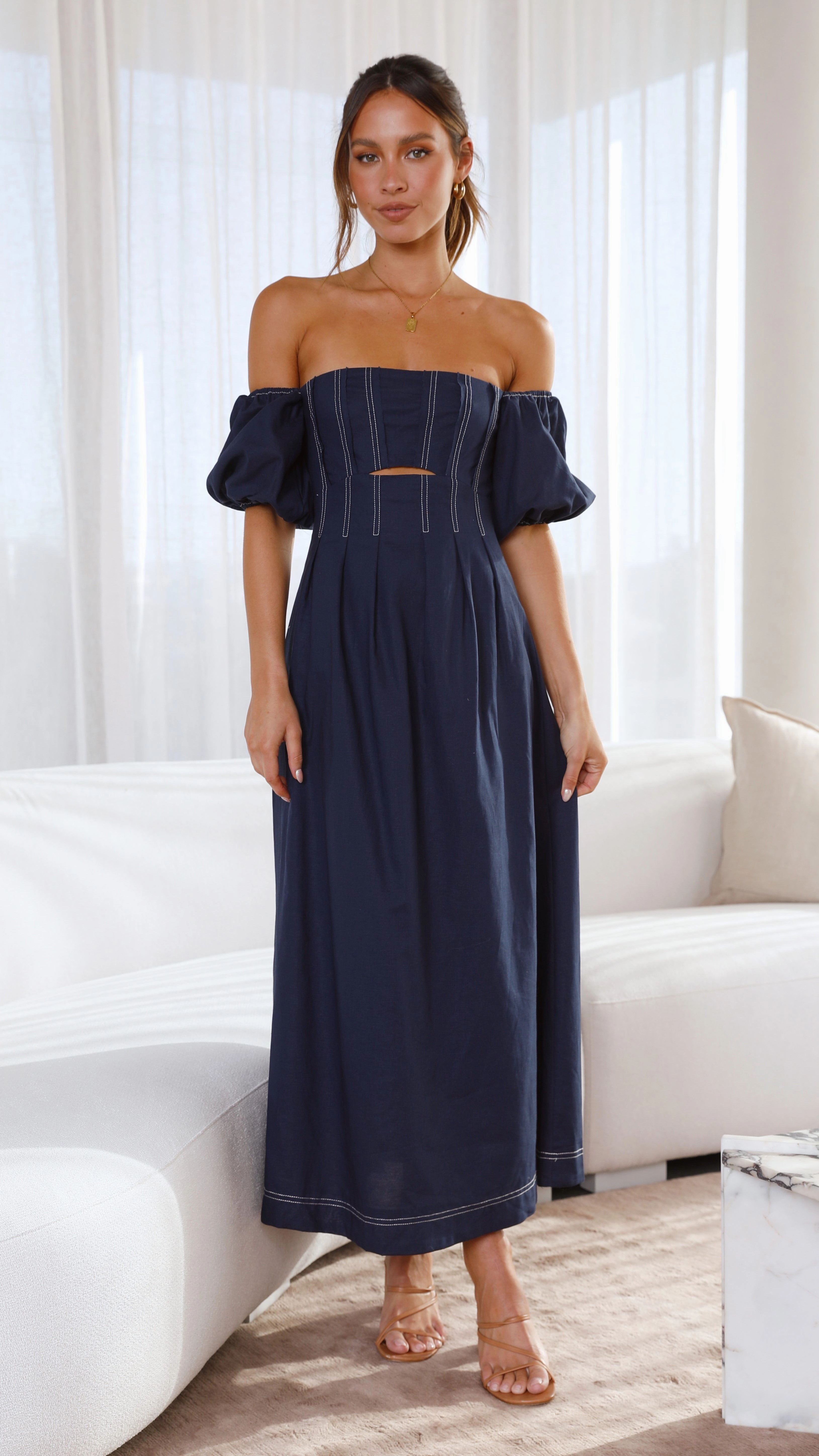 Claira Midi Dress - Navy Classic Movement Poised Vibe